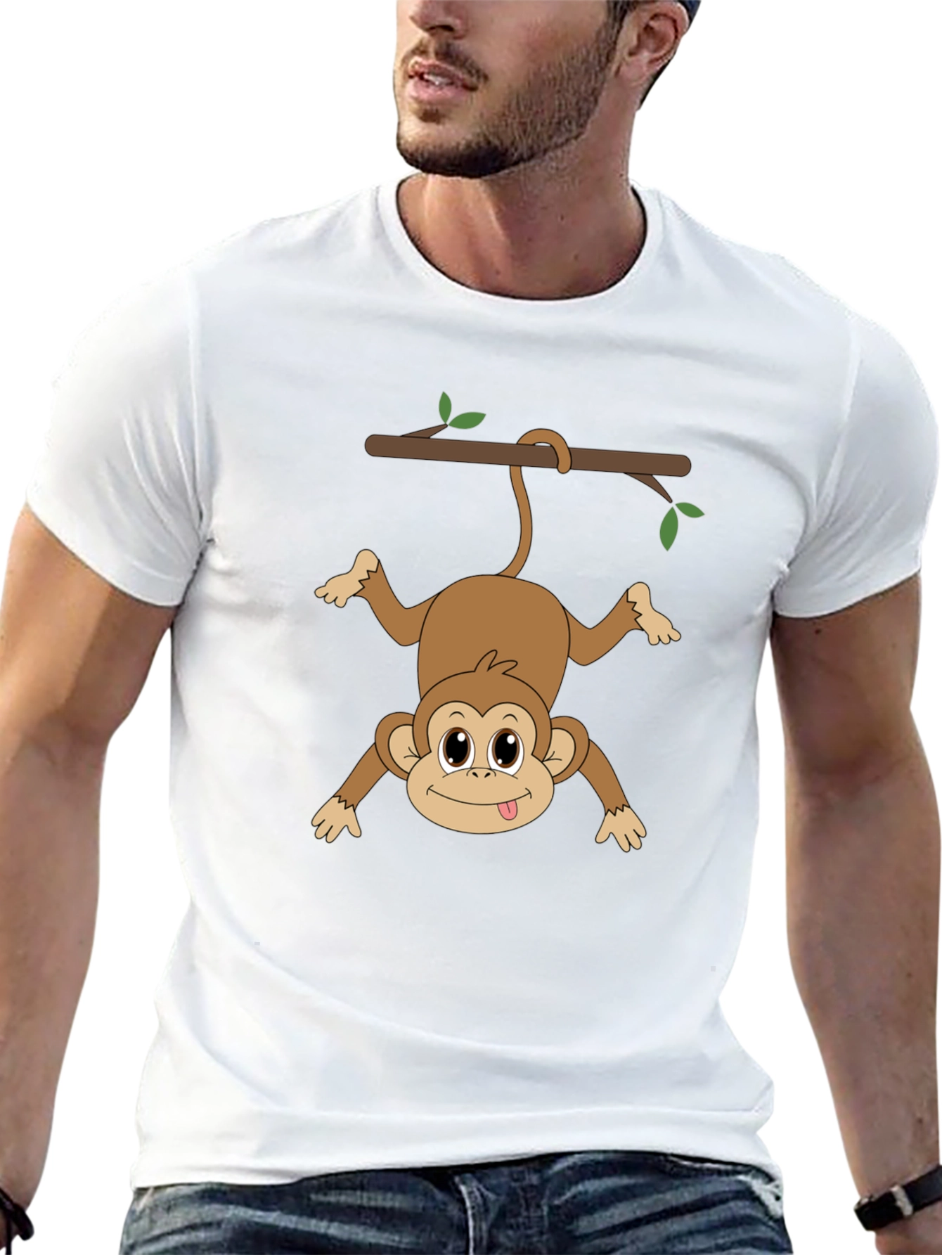 Funny Monkey Hanging From Branch Graphic T-Shirt