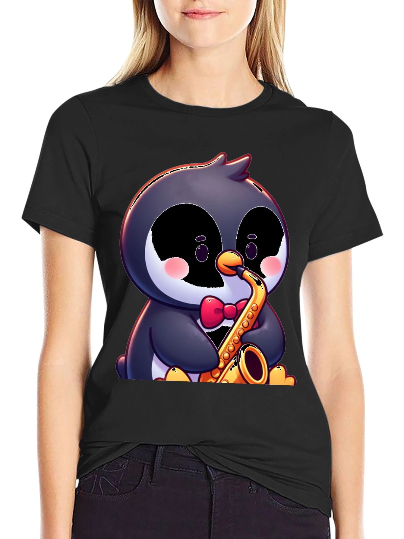 Penguin Saxophone T-Shirt - Fun Cartoon Design