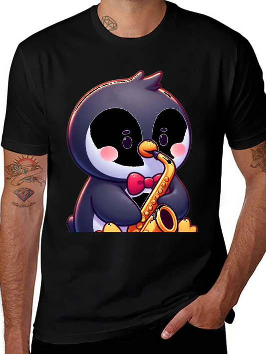 Penguin Saxophone T-Shirt - Fun Cartoon Design