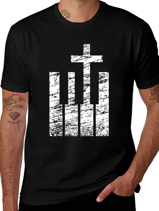 Cross and Piano Keys Graphic T-Shirt