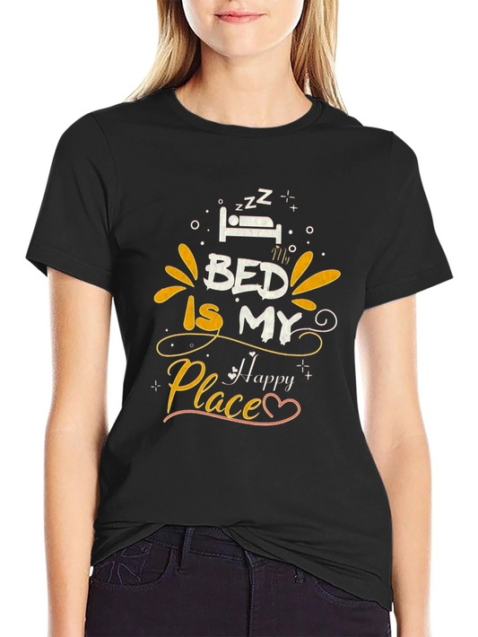 Bed Is My Happy Place Graphic Tee - Black