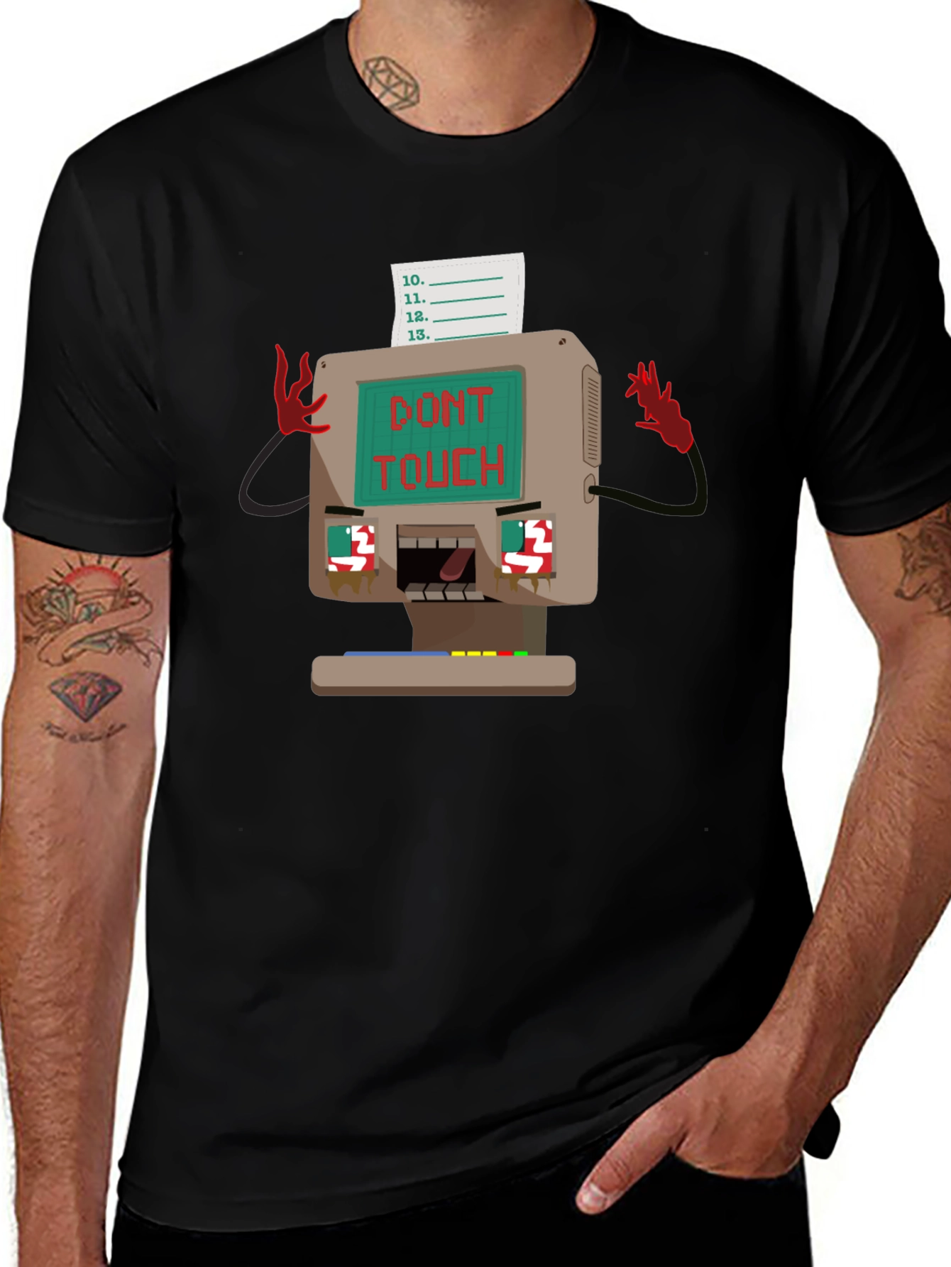 Retro Computer Dont Touch Black T-Shirt