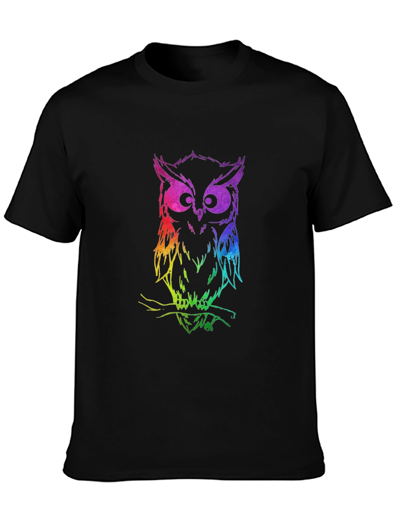 Rainbow Owl Graphic Black T-Shirt