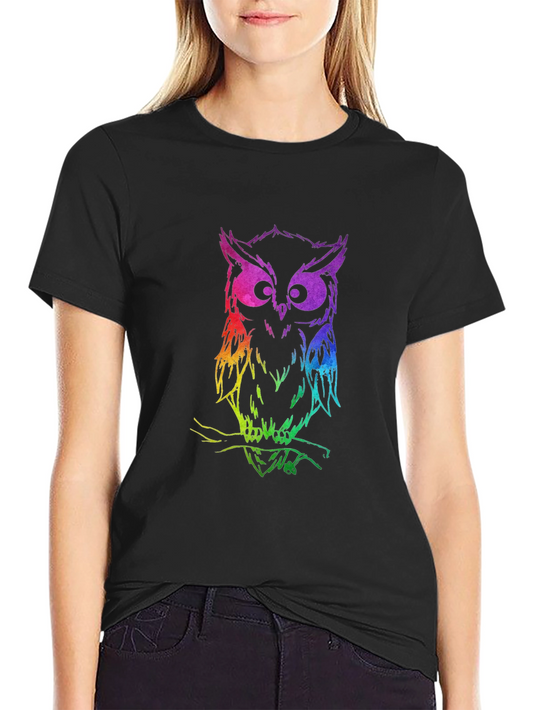 Rainbow Owl Graphic Black T-Shirt