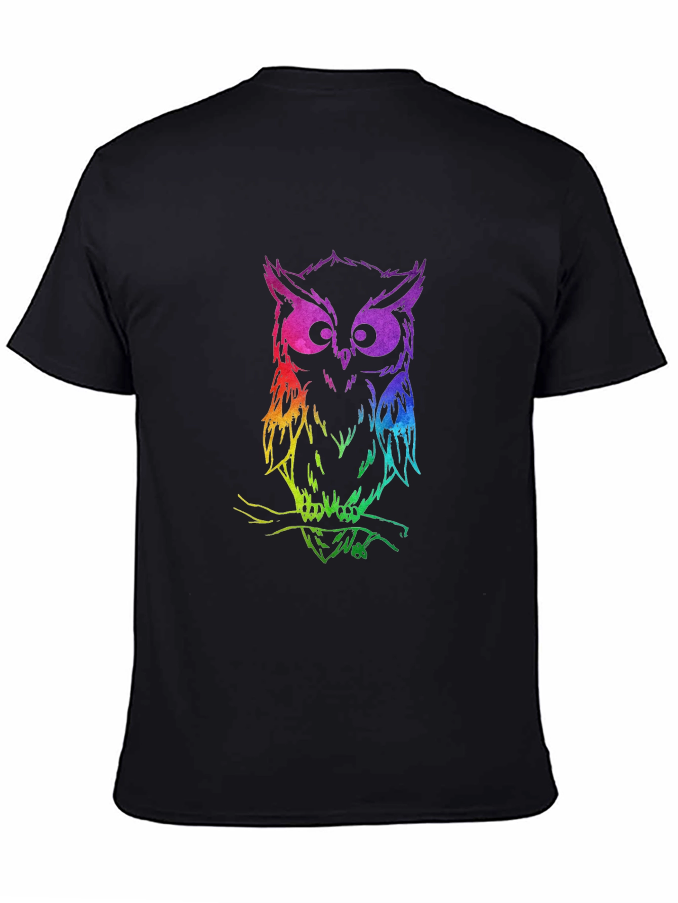 Rainbow Owl Graphic Black T-Shirt