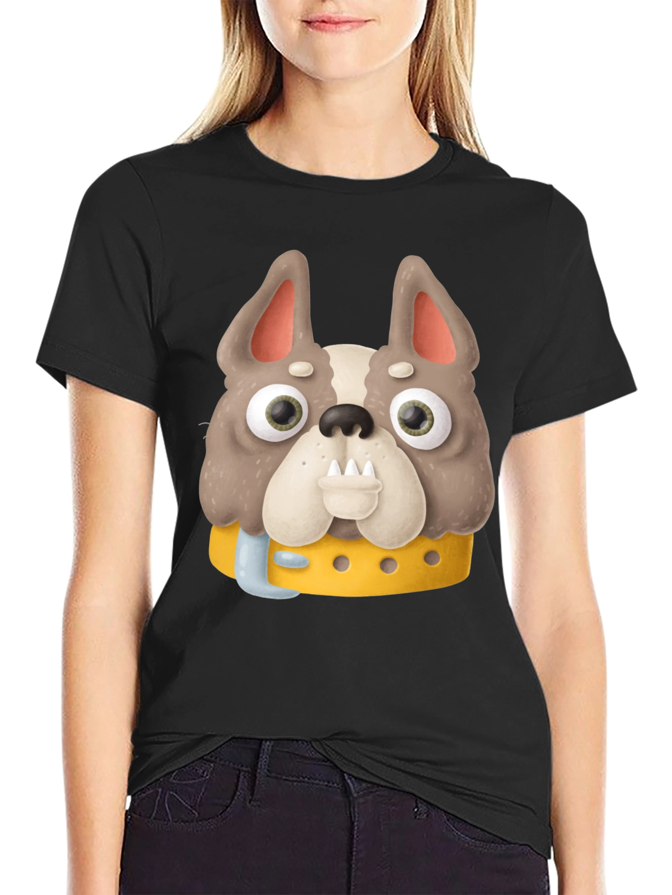 Cartoon Dog Graphic Tee - Novelty Black T-Shirt