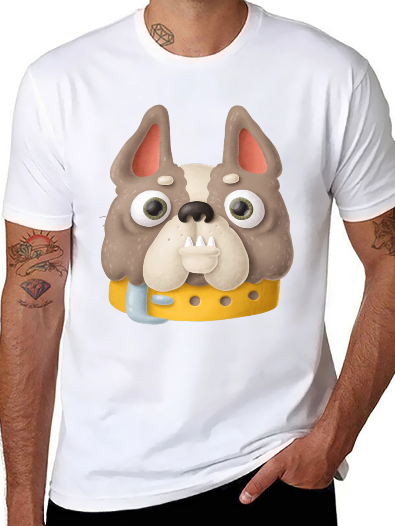 Cartoon Dog Graphic Tee - Novelty Black T-Shirt