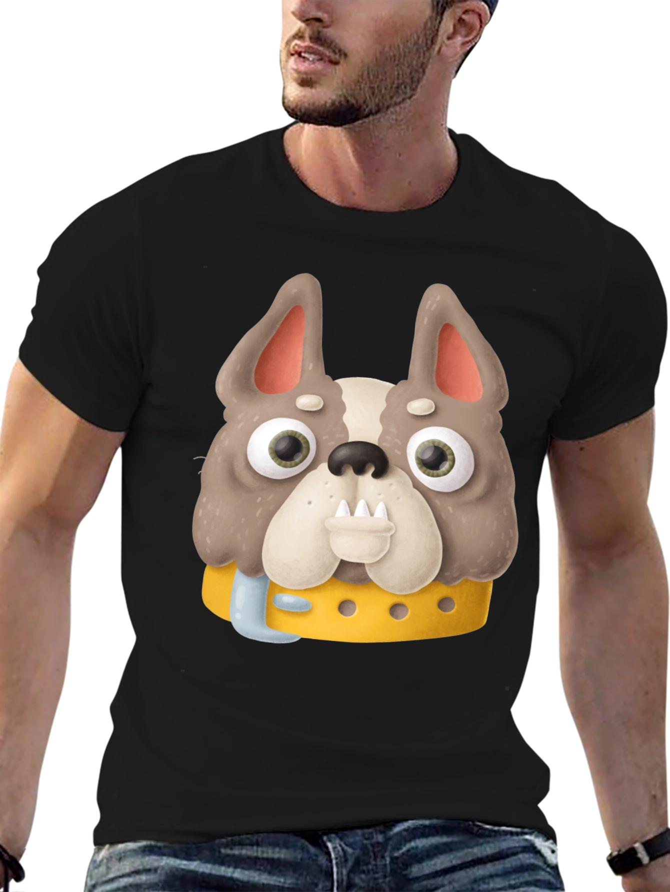 Cartoon Dog Graphic Tee - Novelty Black T-Shirt