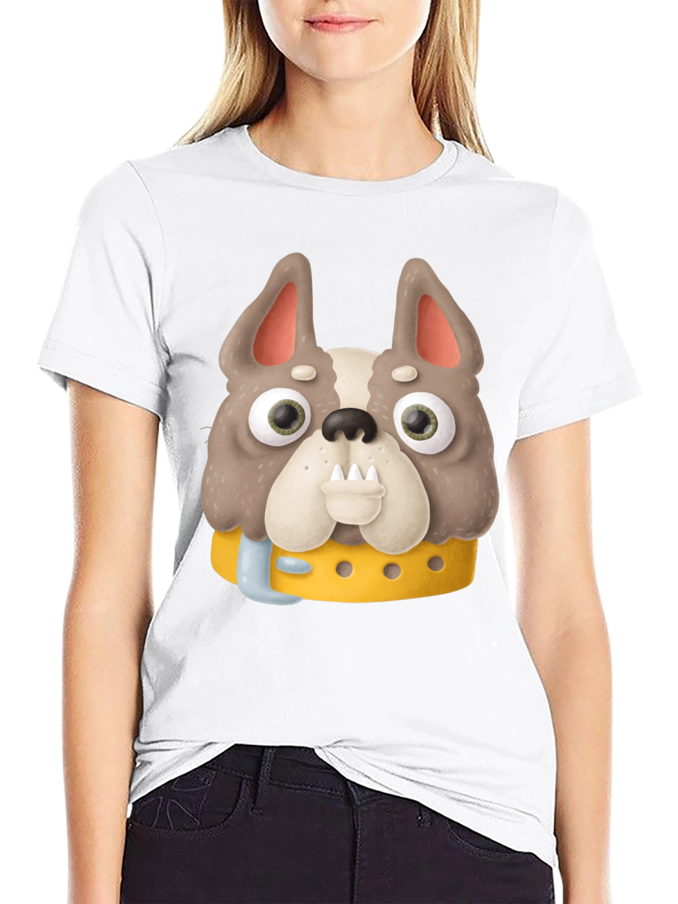Cartoon Dog Graphic Tee - Novelty Black T-Shirt