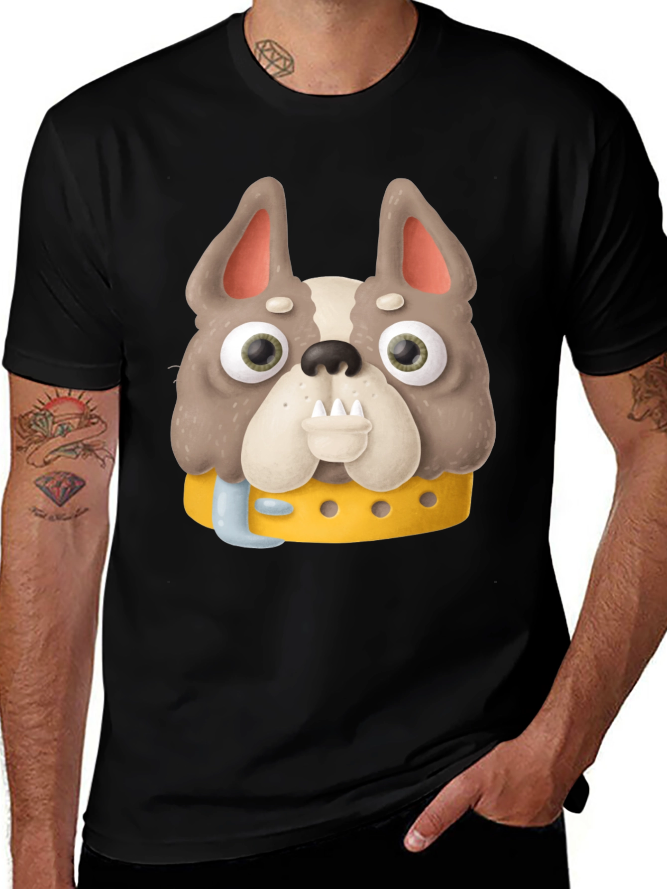 Cartoon Dog Graphic Tee - Novelty Black T-Shirt
