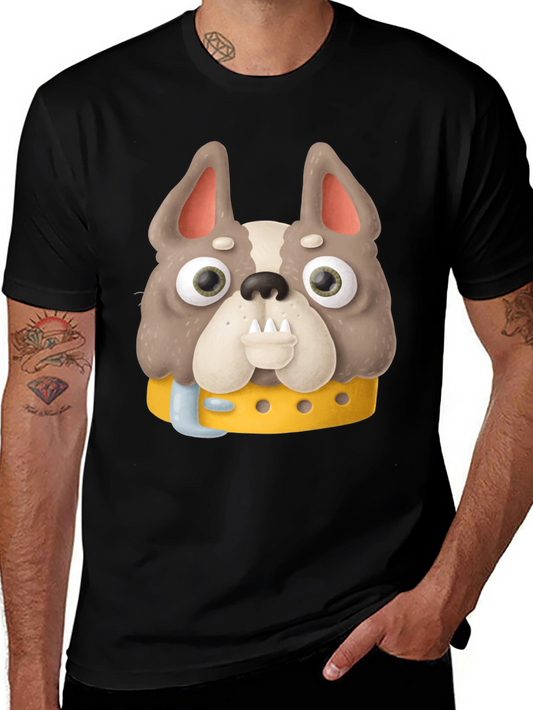Cartoon Dog Graphic Tee - Novelty Black T-Shirt