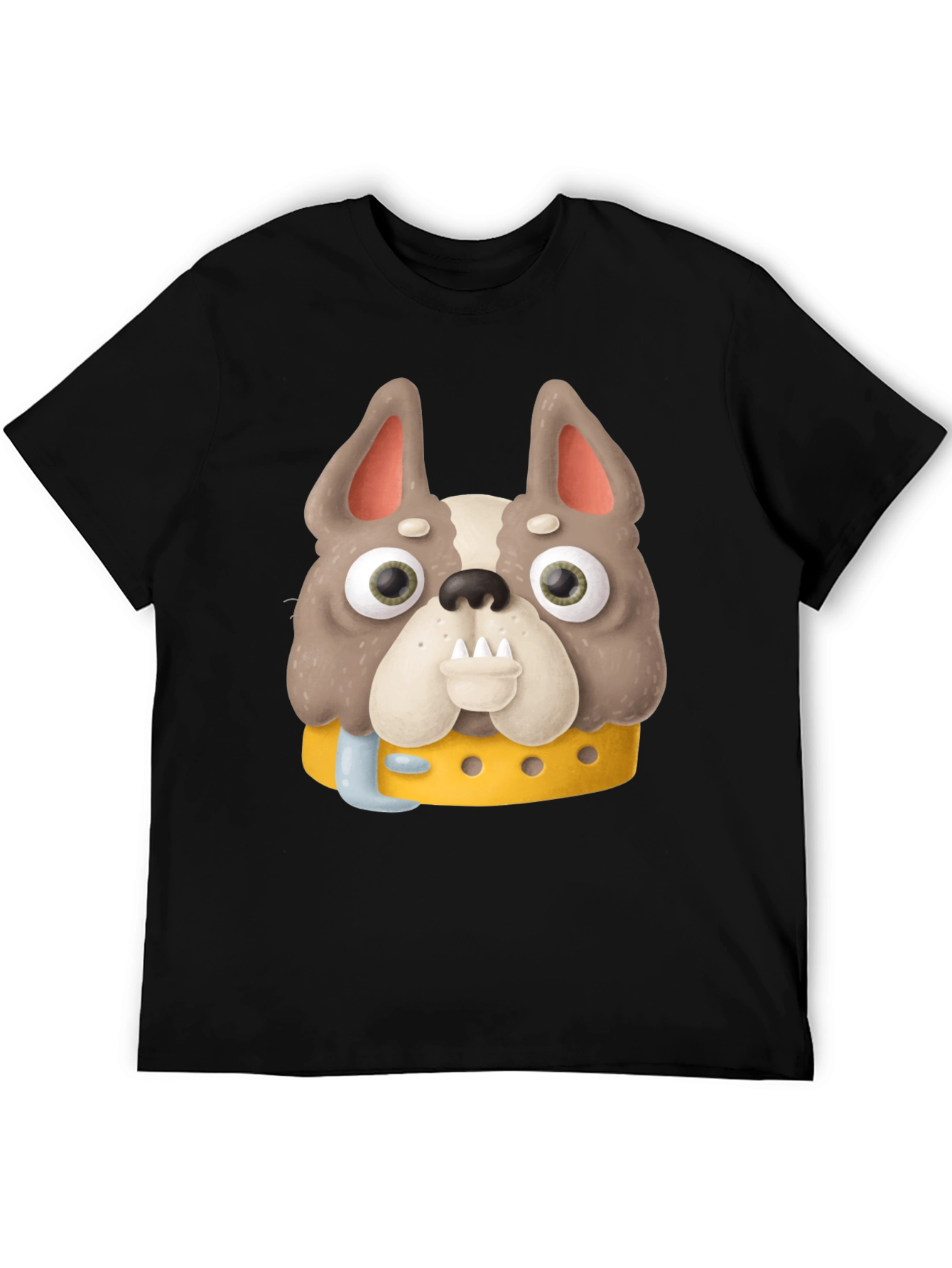 Cartoon Dog Graphic Tee - Novelty Black T-Shirt