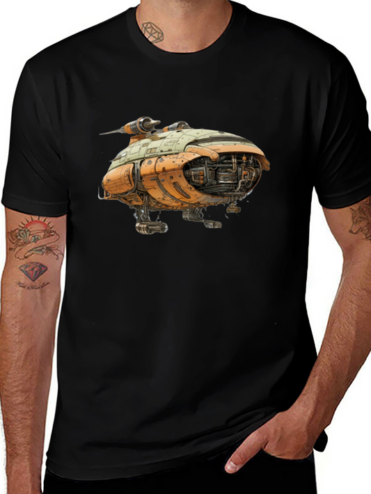 Sci-Fi Spaceship T-Shirt - Black Graphic Tee