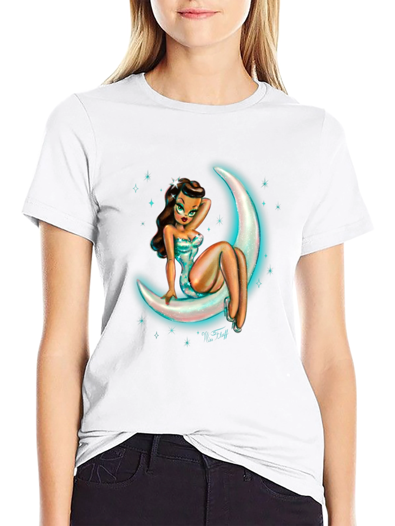 Moon Goddess Graphic Tee - Black Cotton T-Shirt