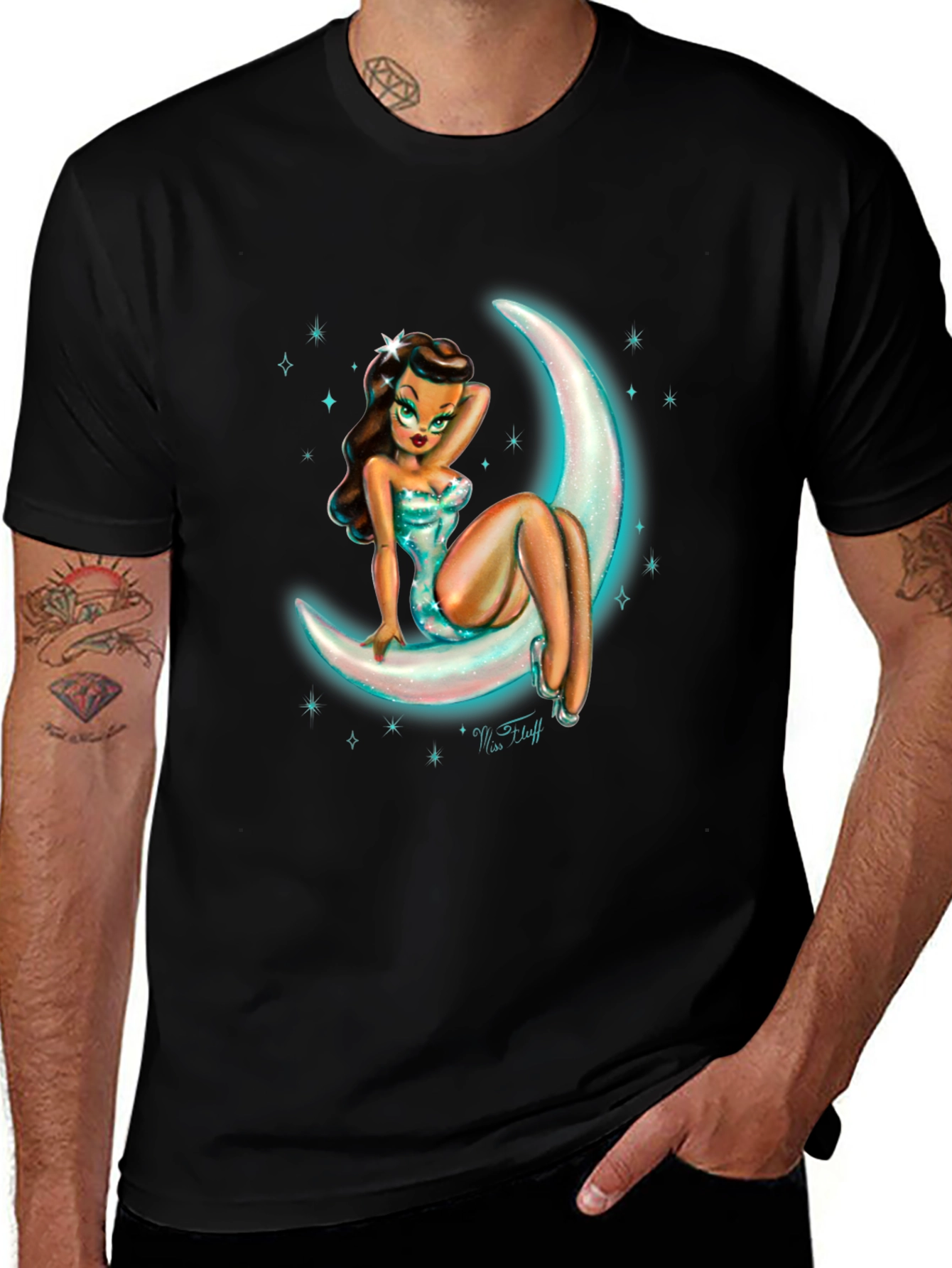 Moon Goddess Graphic Tee - Black Cotton T-Shirt
