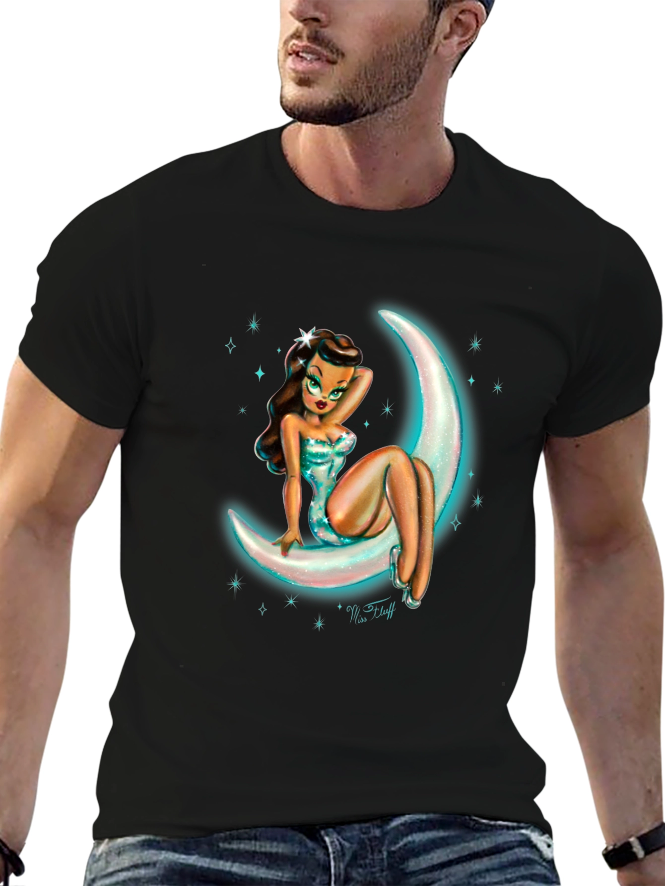 Moon Goddess Graphic Tee - Black Cotton T-Shirt