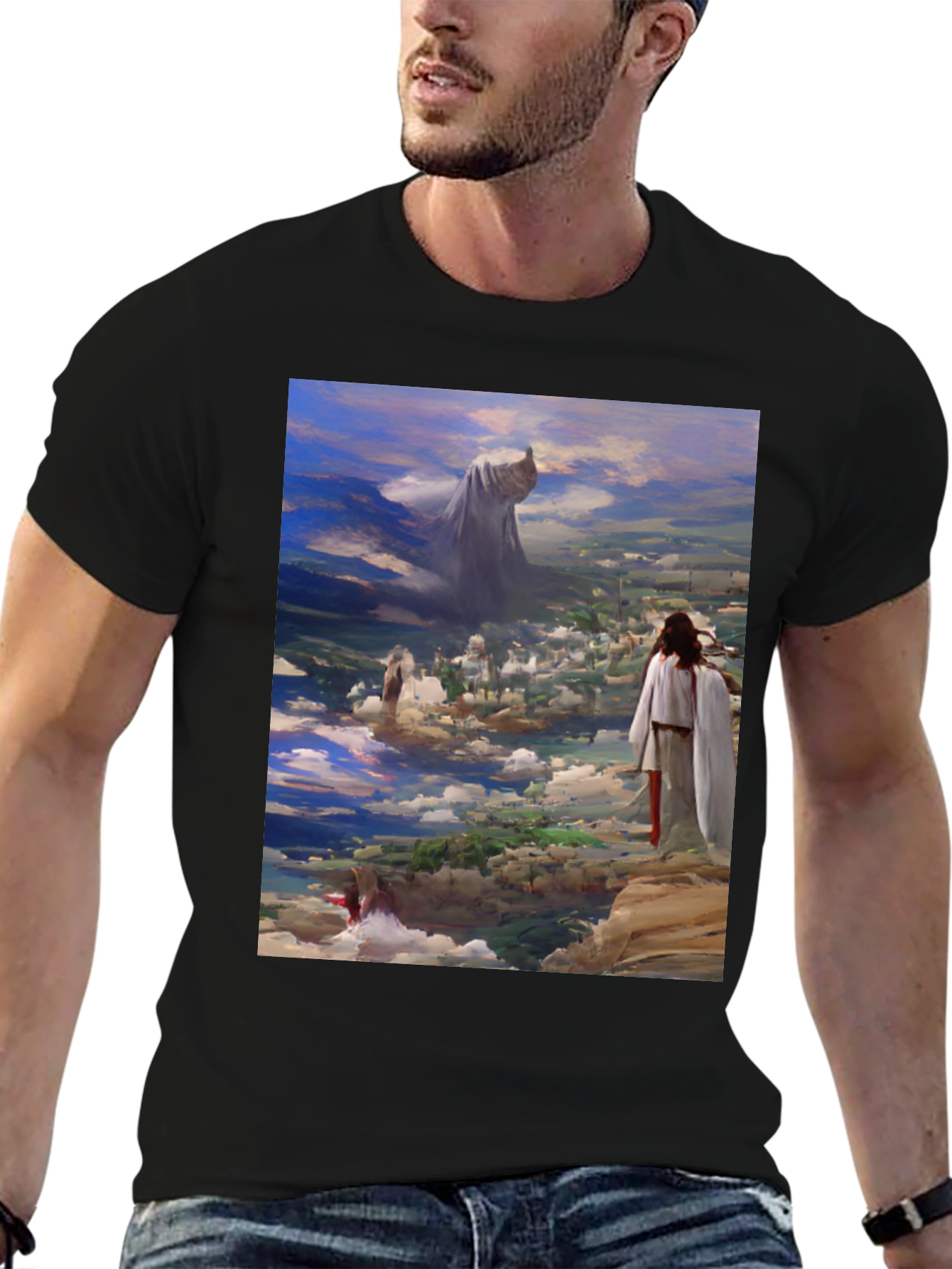 Artistic Biblical Scene Black T-Shirt