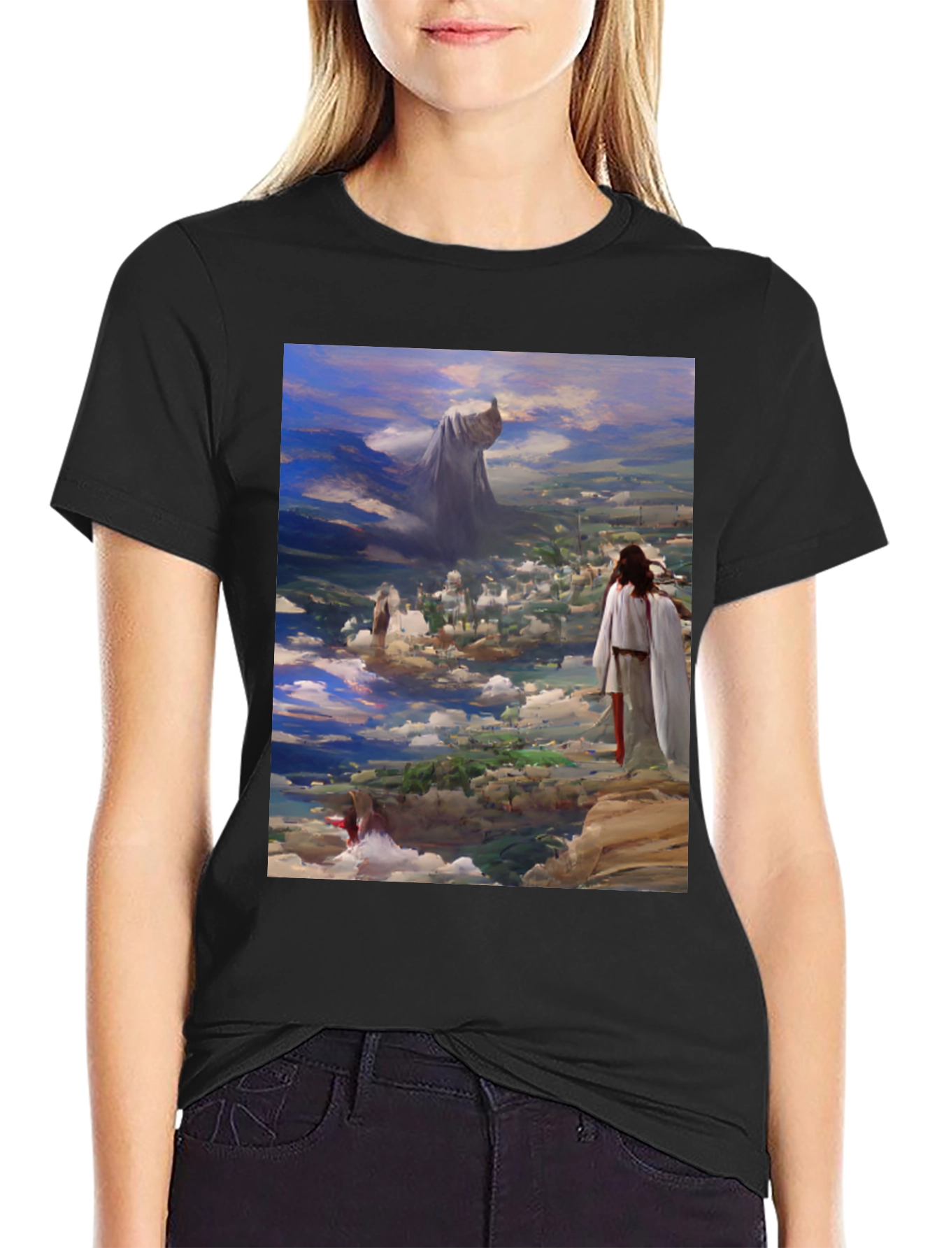 Artistic Biblical Scene Black T-Shirt