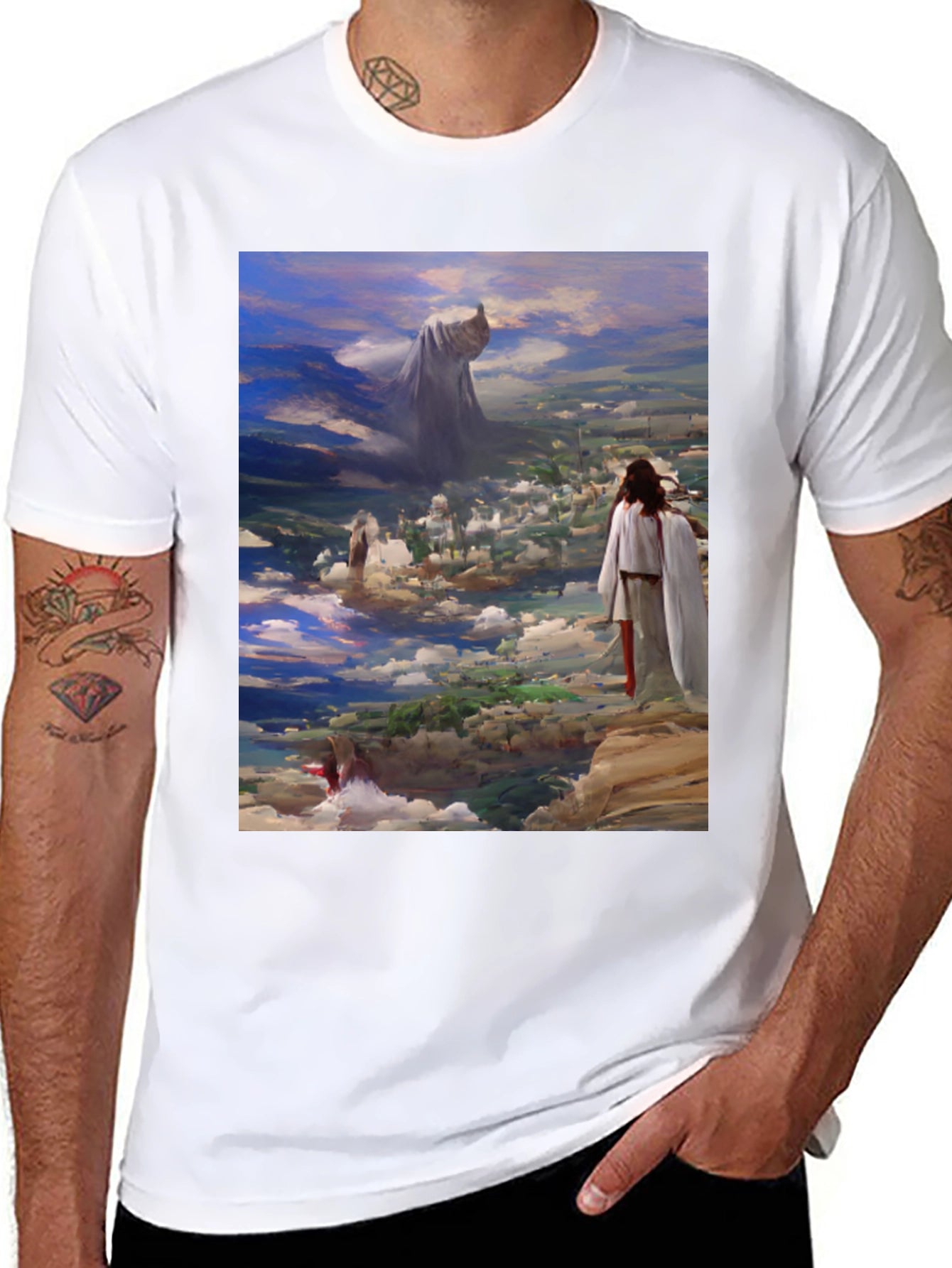 Artistic Biblical Scene Black T-Shirt