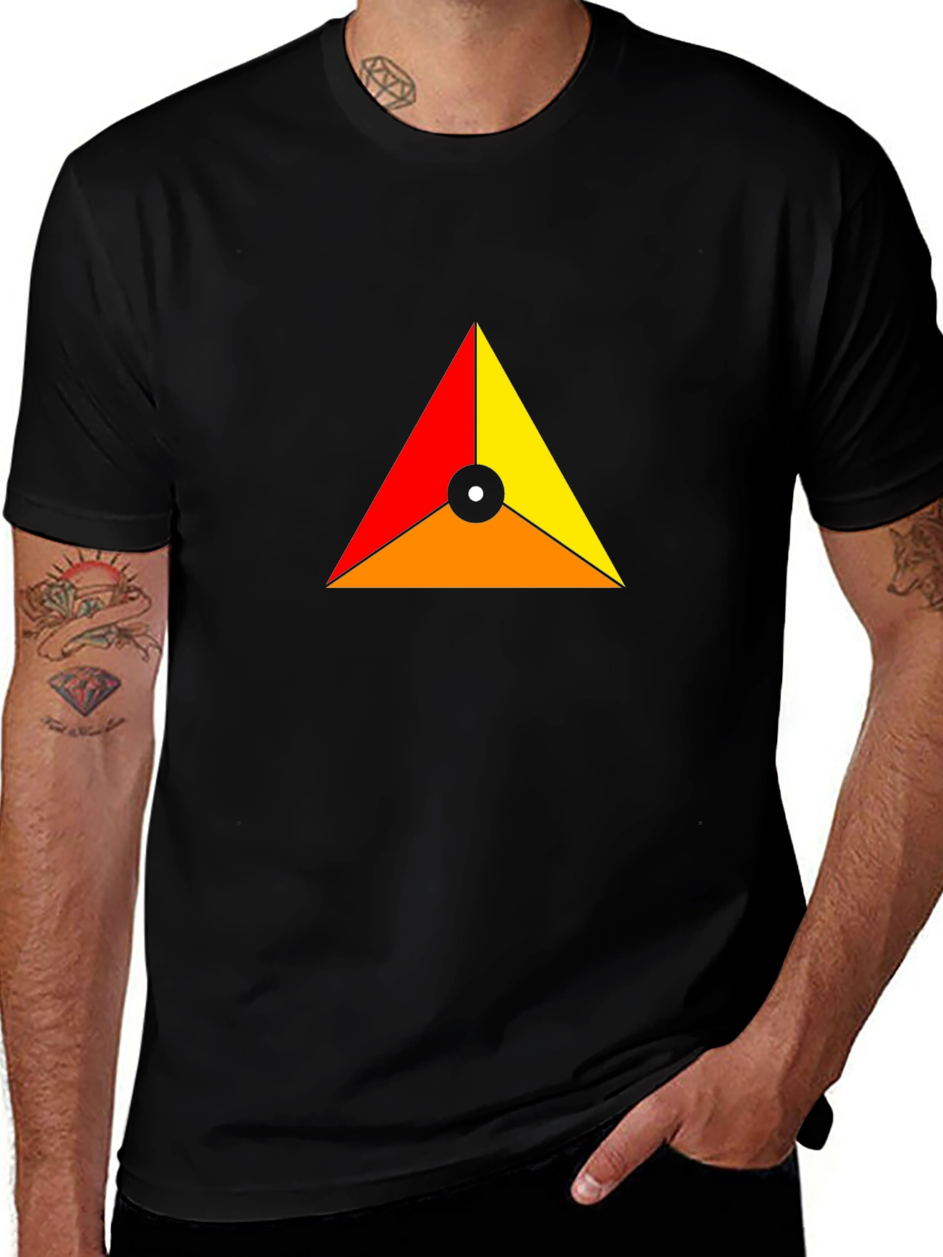 Geometric Triangle Design Black T-Shirt