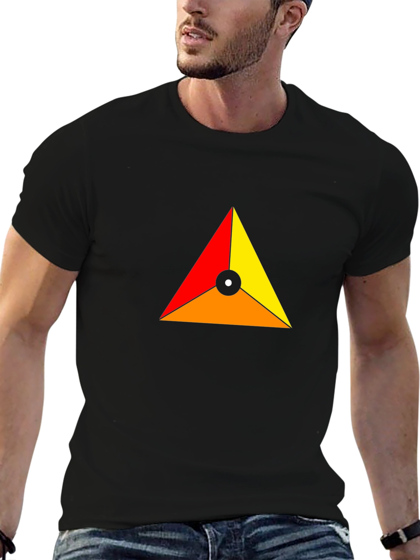 Geometric Triangle Design Black T-Shirt