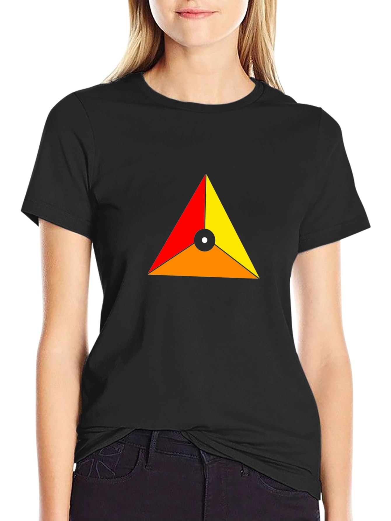 Geometric Triangle Design Black T-Shirt