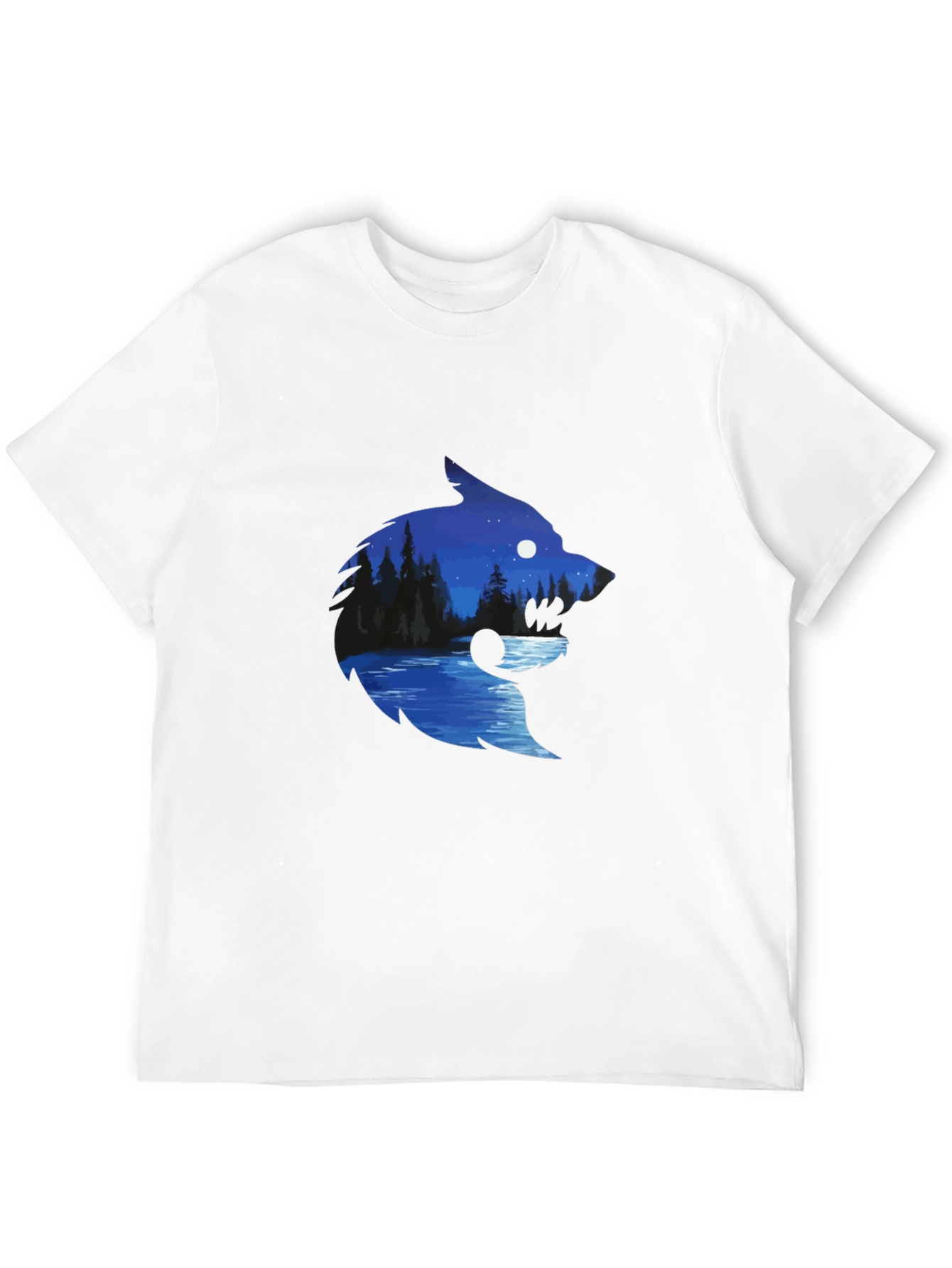 Wolf Silhouette River Scene Graphic Tee - Black
