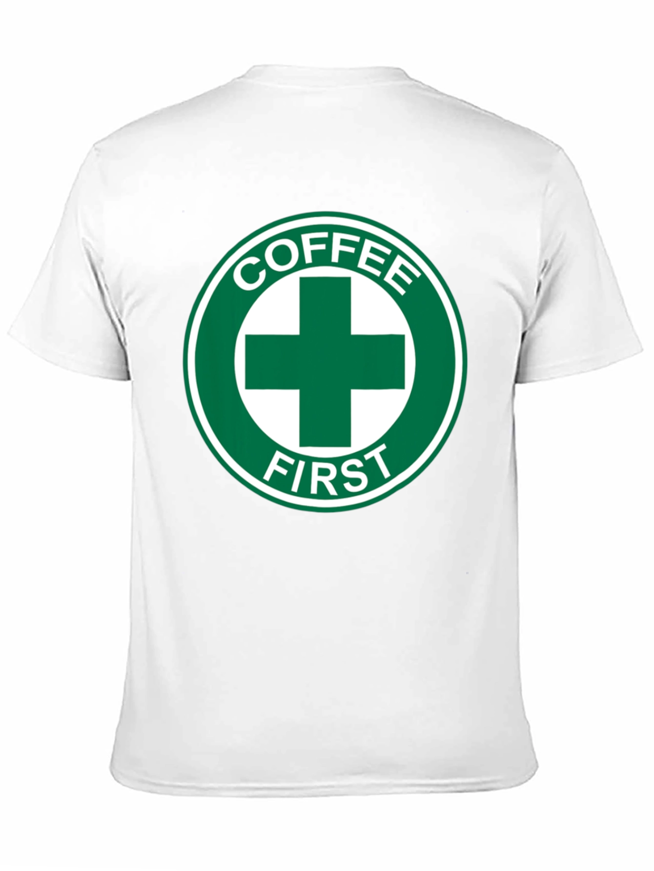 Coffee First T-Shirt - Green Cross Design