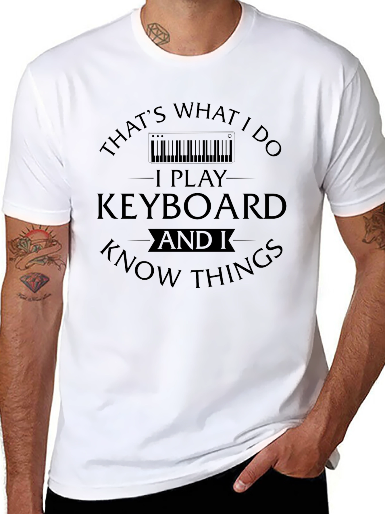 I Play Keyboard and Know Things Black Graphic Tee