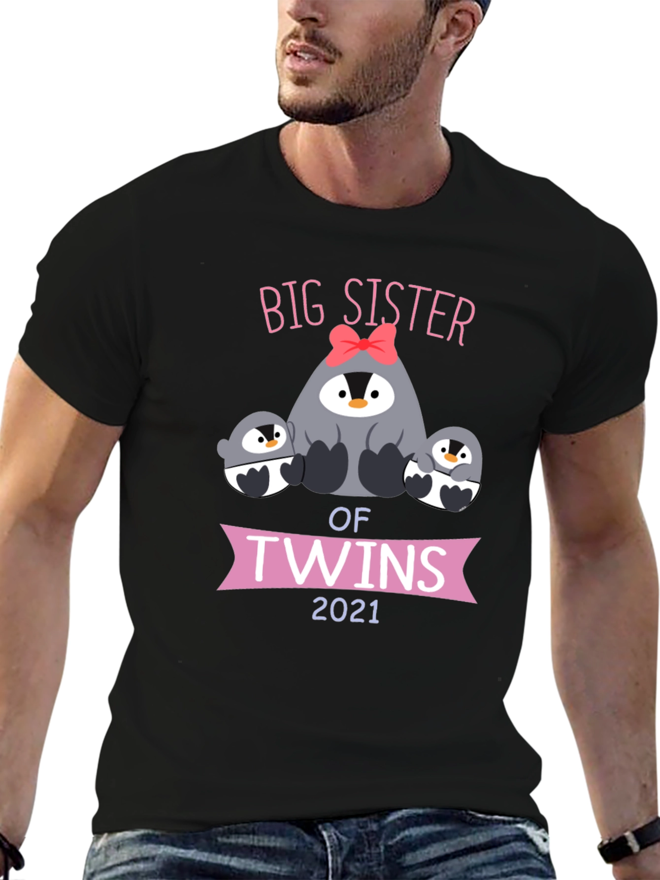 Big Sister of Twins Penguin T-Shirt