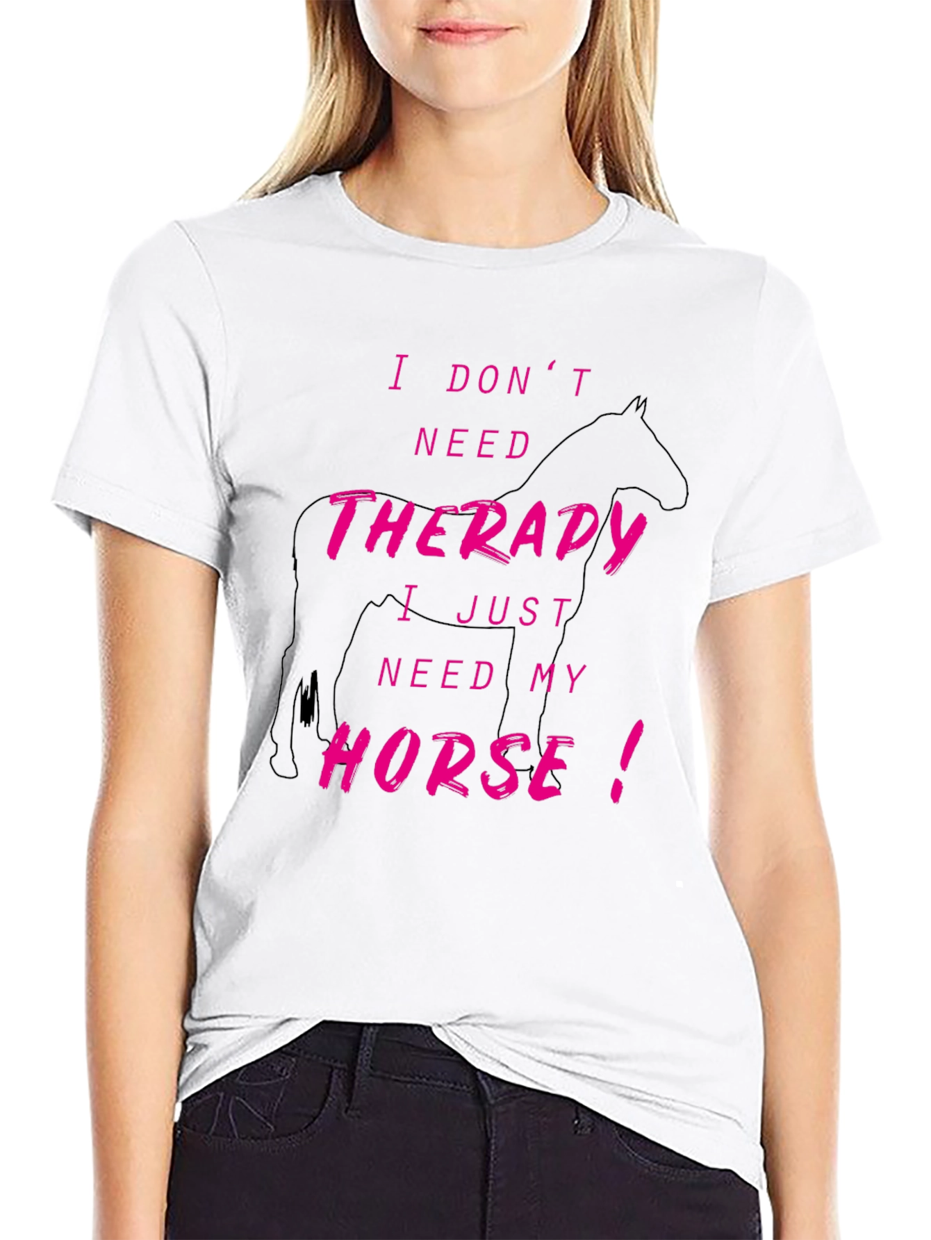 Horse Therapy Graphic Tee - Black Cotton T-Shirt