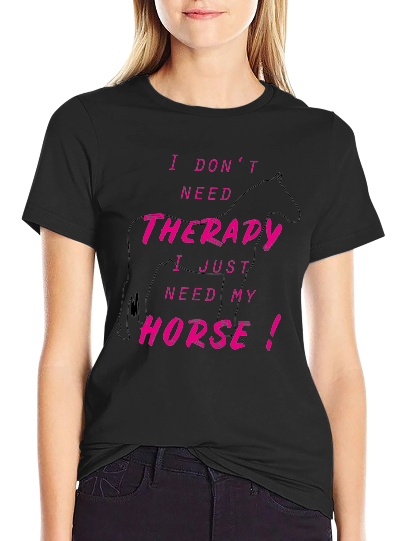 Horse Therapy Graphic Tee - Black Cotton T-Shirt