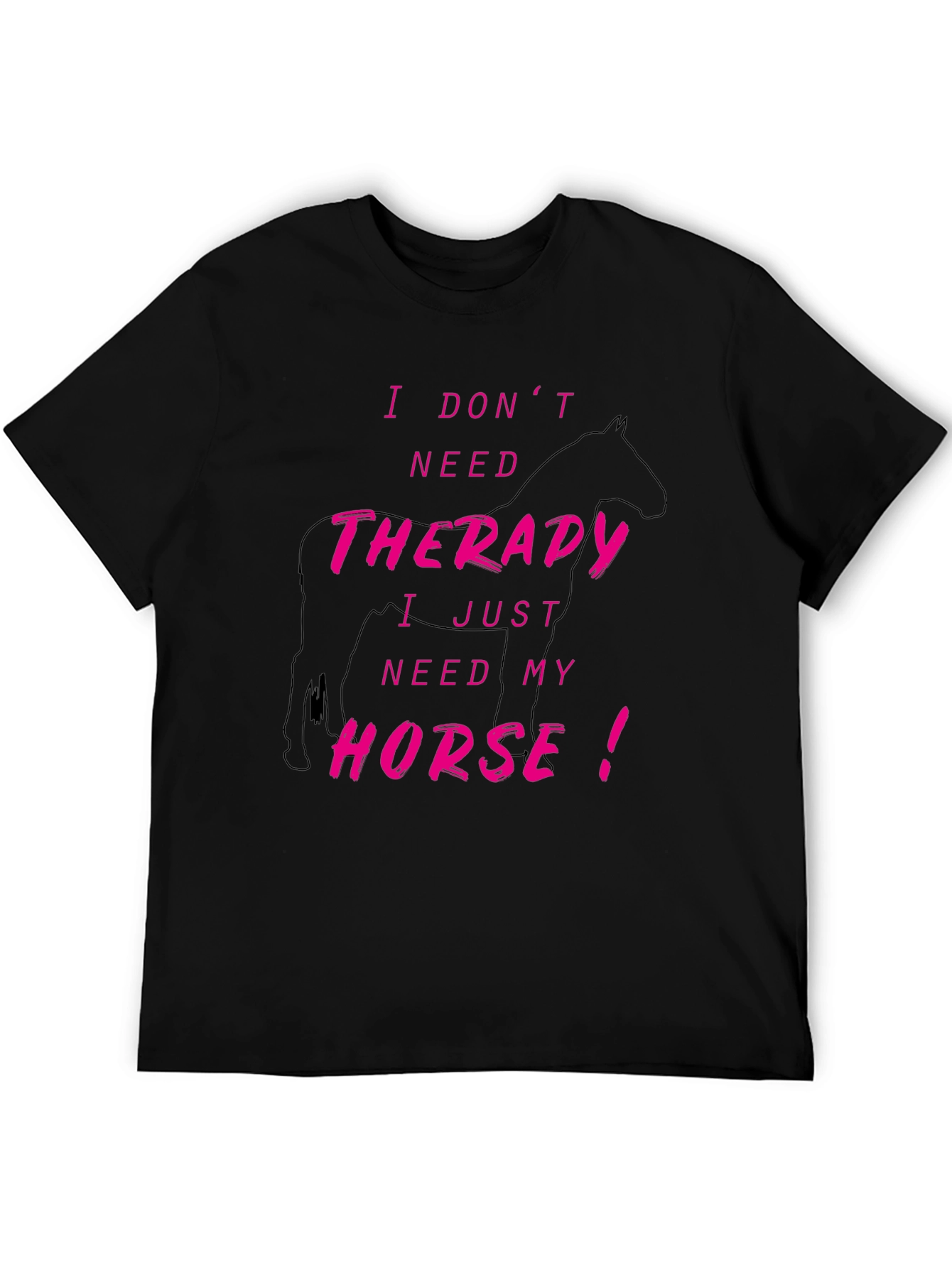 Horse Therapy Graphic Tee - Black Cotton T-Shirt