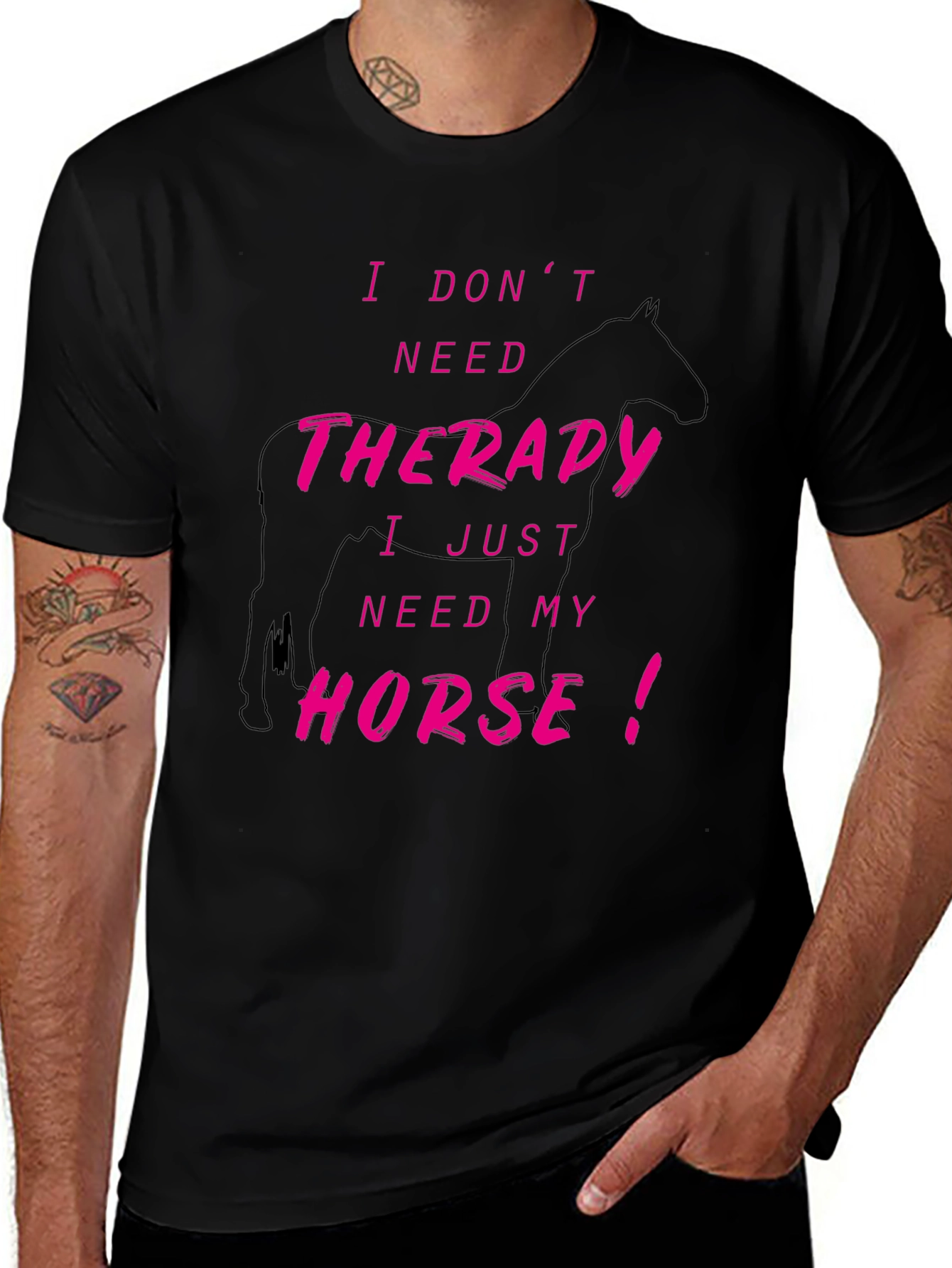 Horse Therapy Graphic Tee - Black Cotton T-Shirt