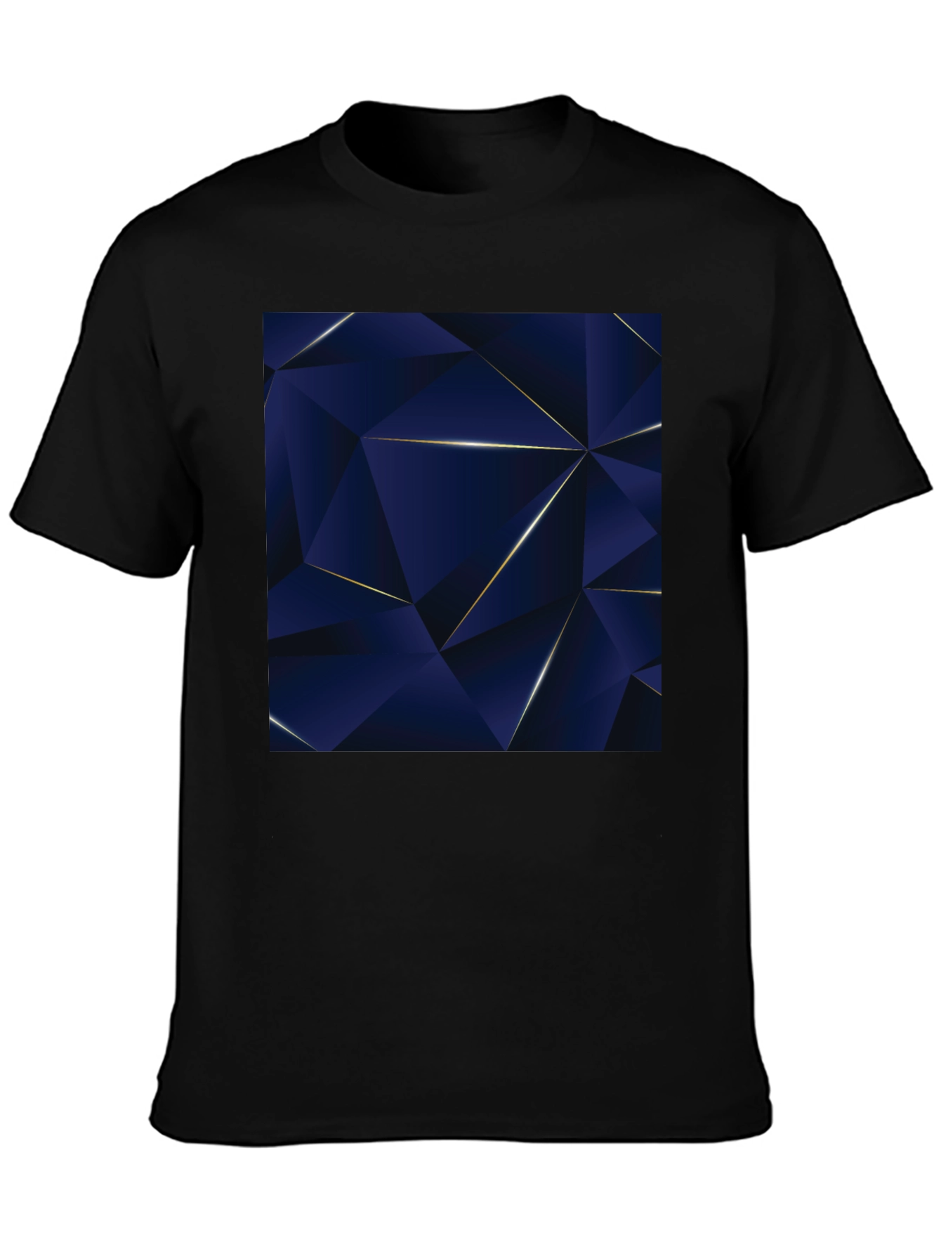 Geometric Blue Triangle Pattern Black T-Shirt