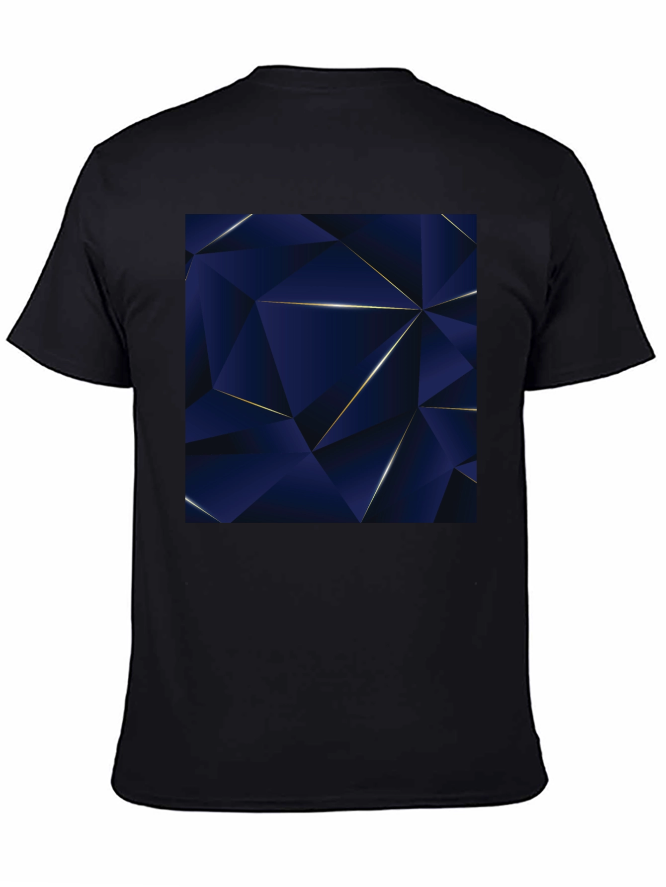 Geometric Blue Triangle Pattern Black T-Shirt