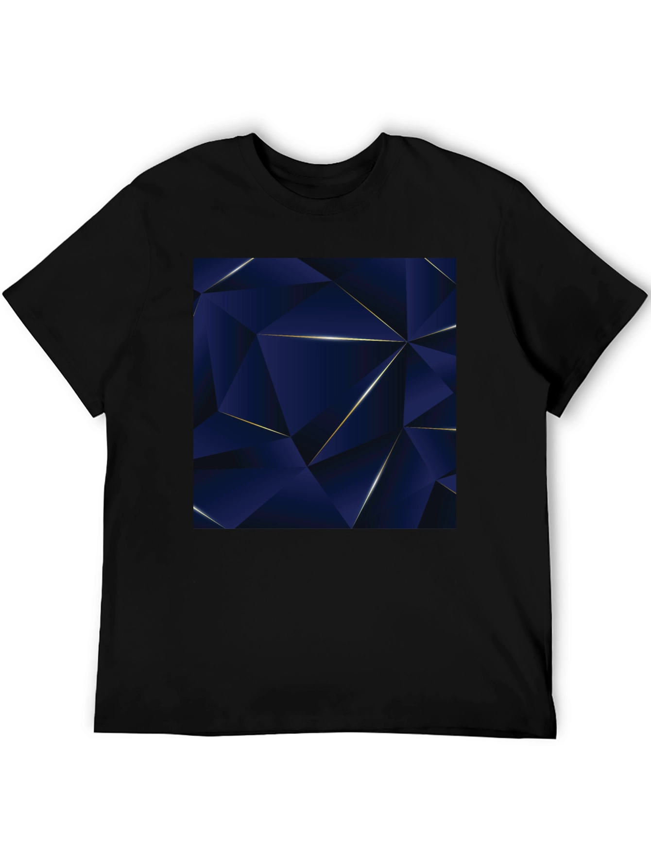 Geometric Blue Triangle Pattern Black T-Shirt