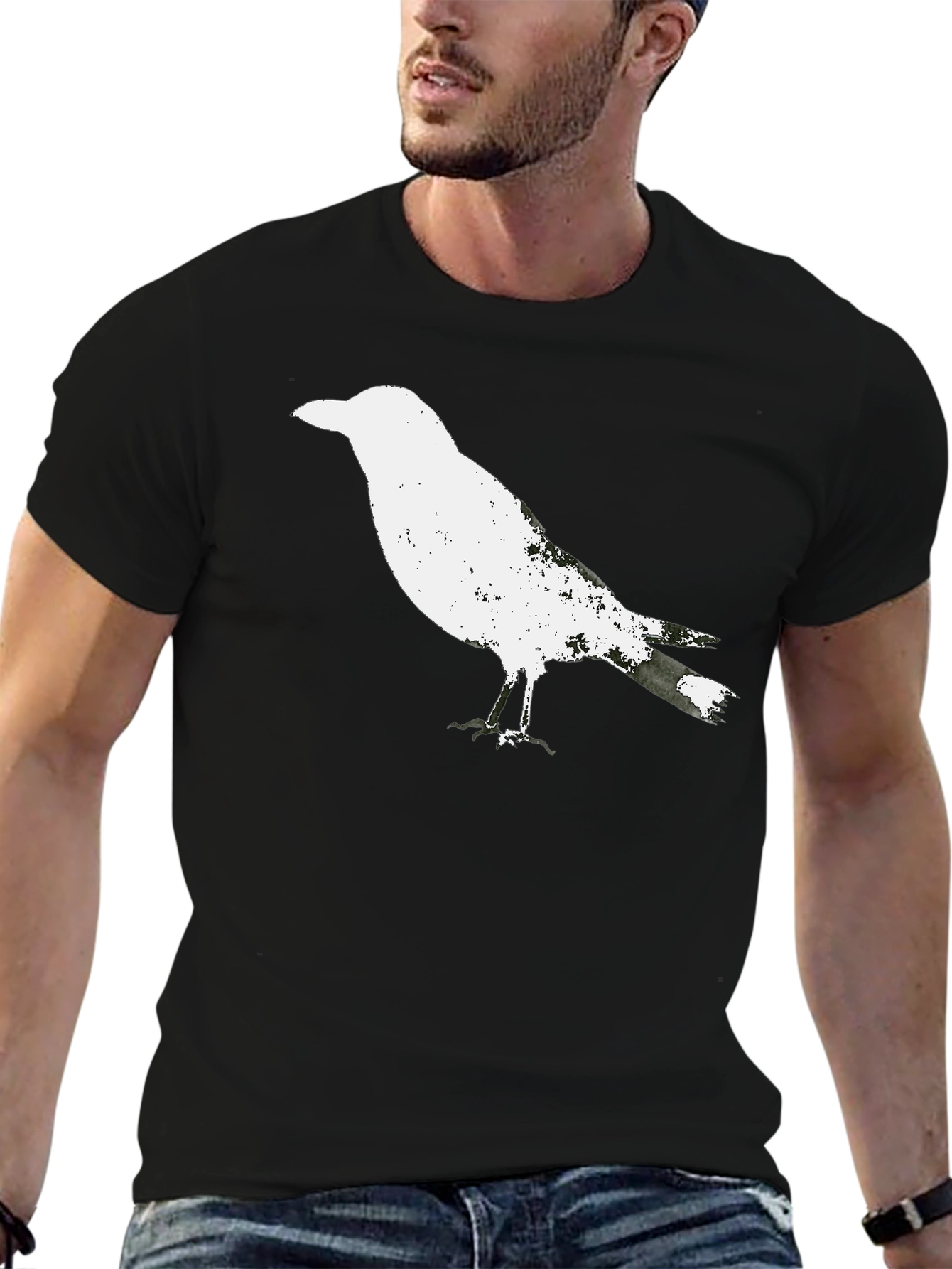 Raven Graphic Tee - Black Cotton T-Shirt