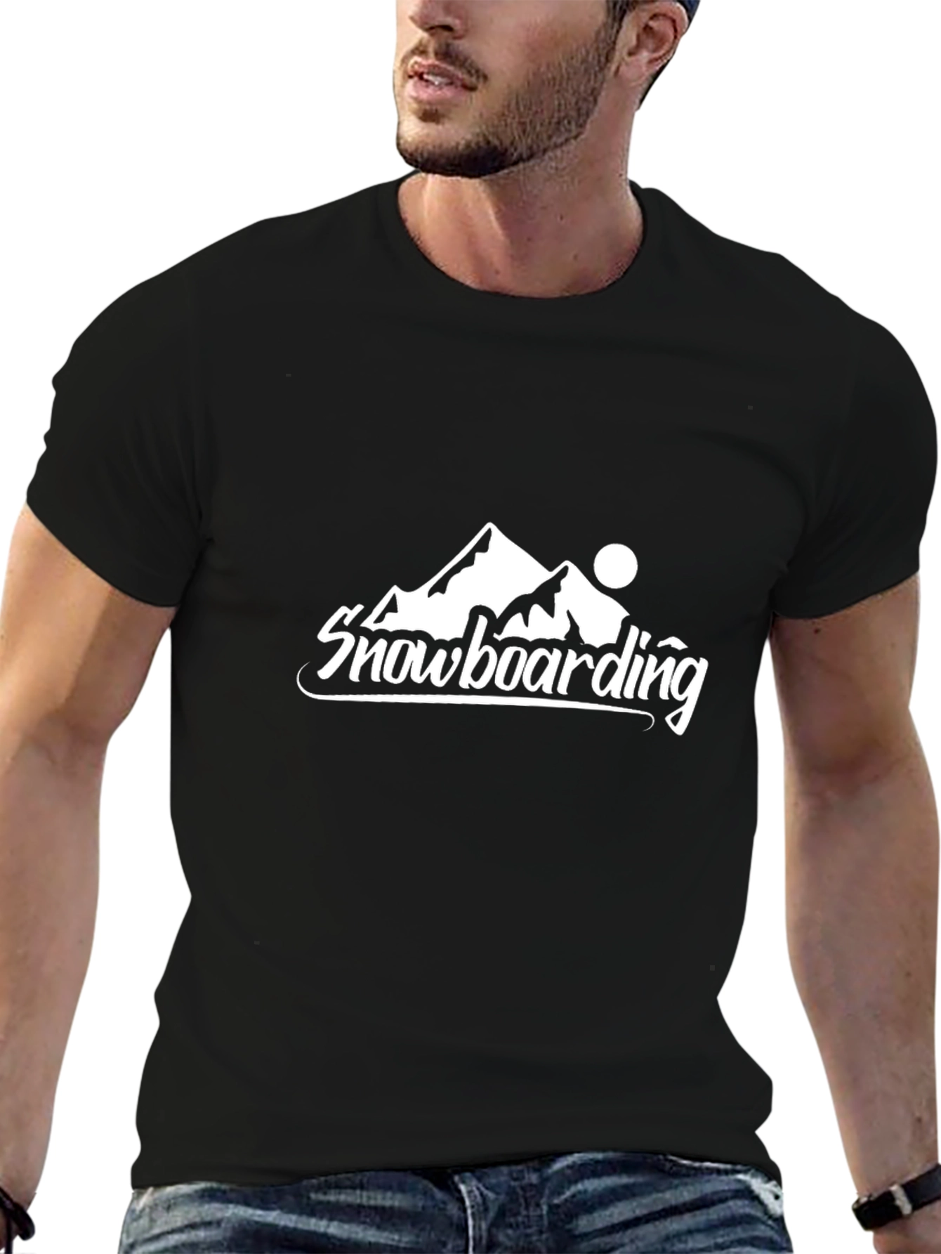 Snowboarding Mountain Graphic Black T-Shirt