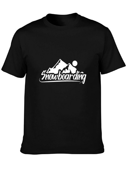 Snowboarding Mountain Graphic Black T-Shirt