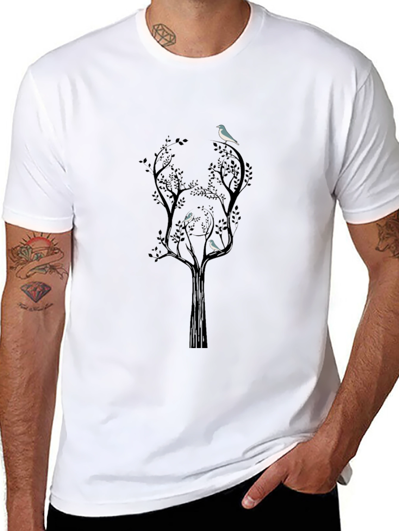 Bird Tree Graphic T-Shirt - Black