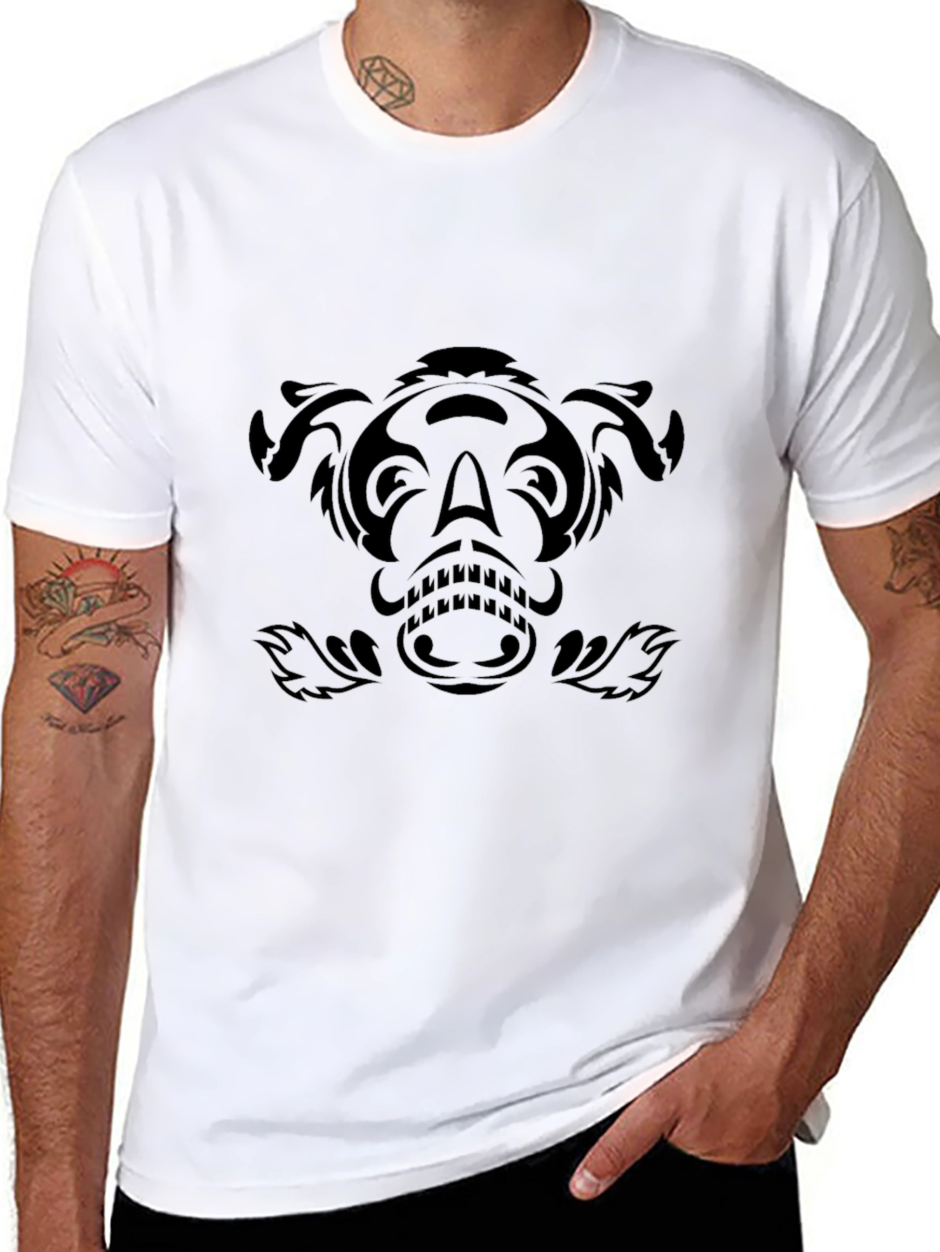 Tribal Animal Graphic Tee - Stylish Black Shirt