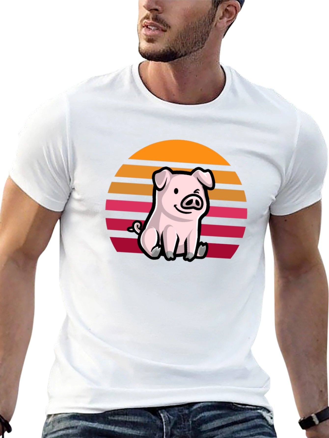 Cute Pig Sunset Graphic T-Shirt