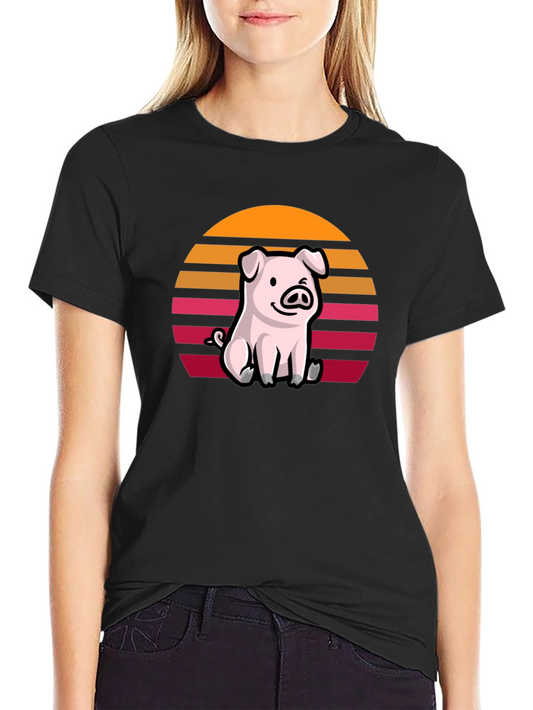 Cute Pig Sunset Graphic T-Shirt