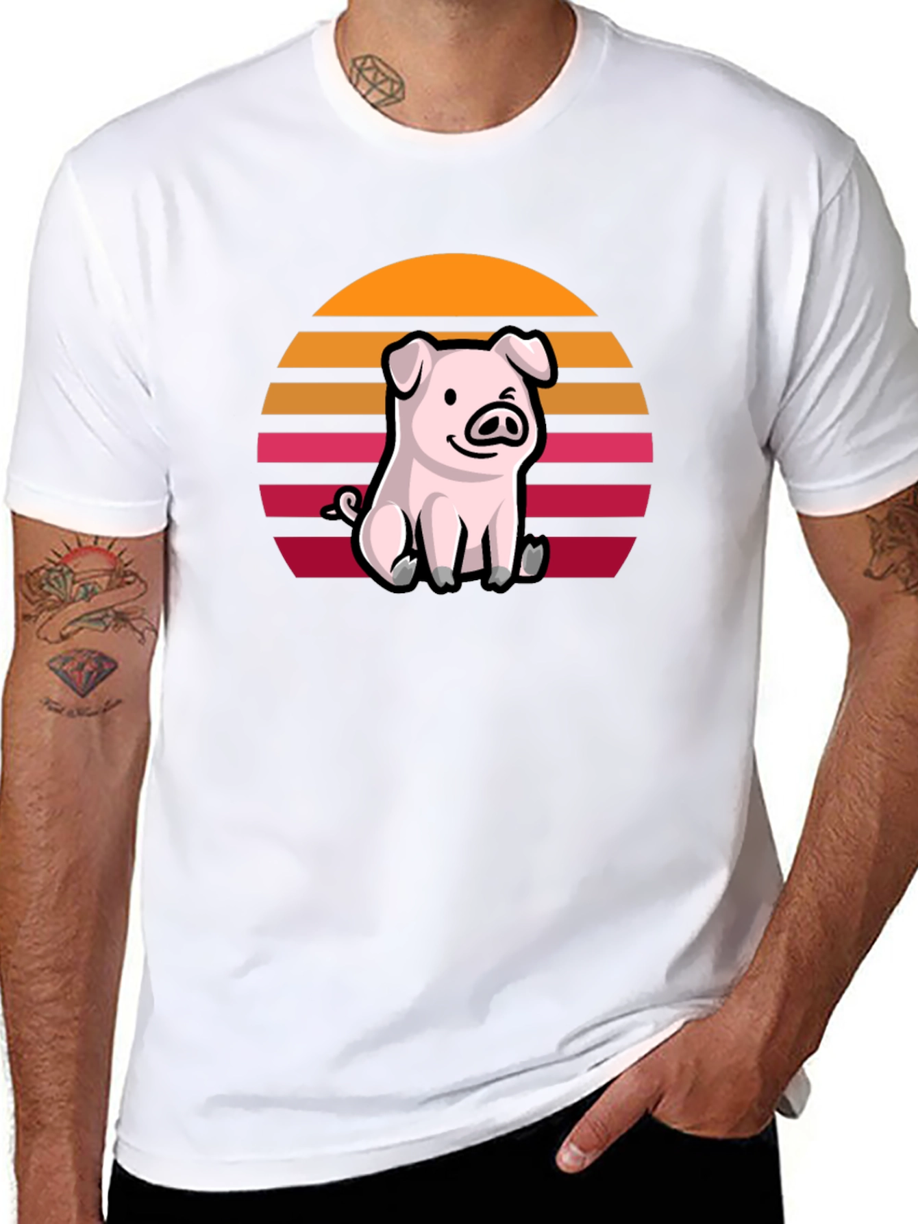Cute Pig Sunset Graphic T-Shirt