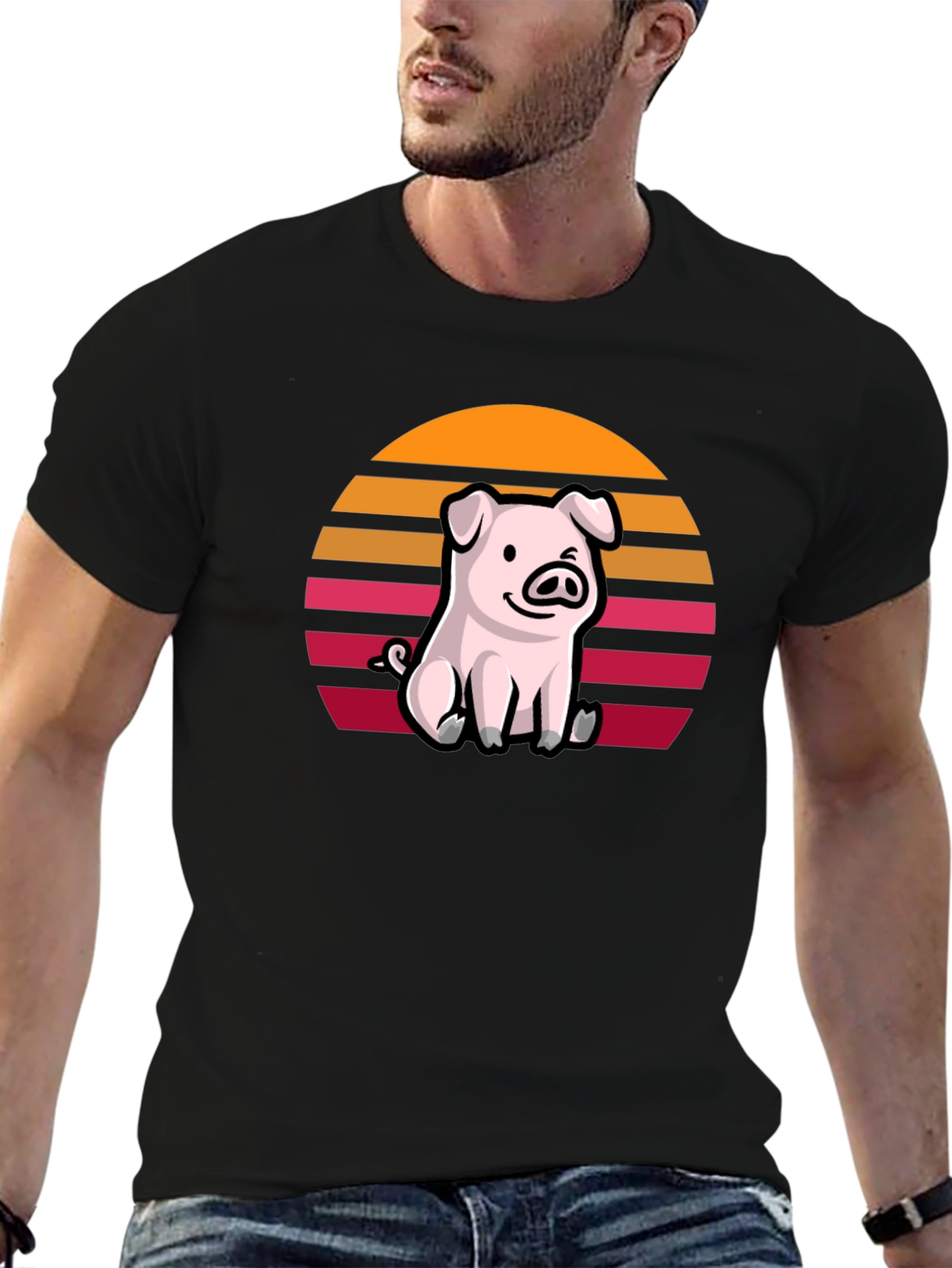 Cute Pig Sunset Graphic T-Shirt