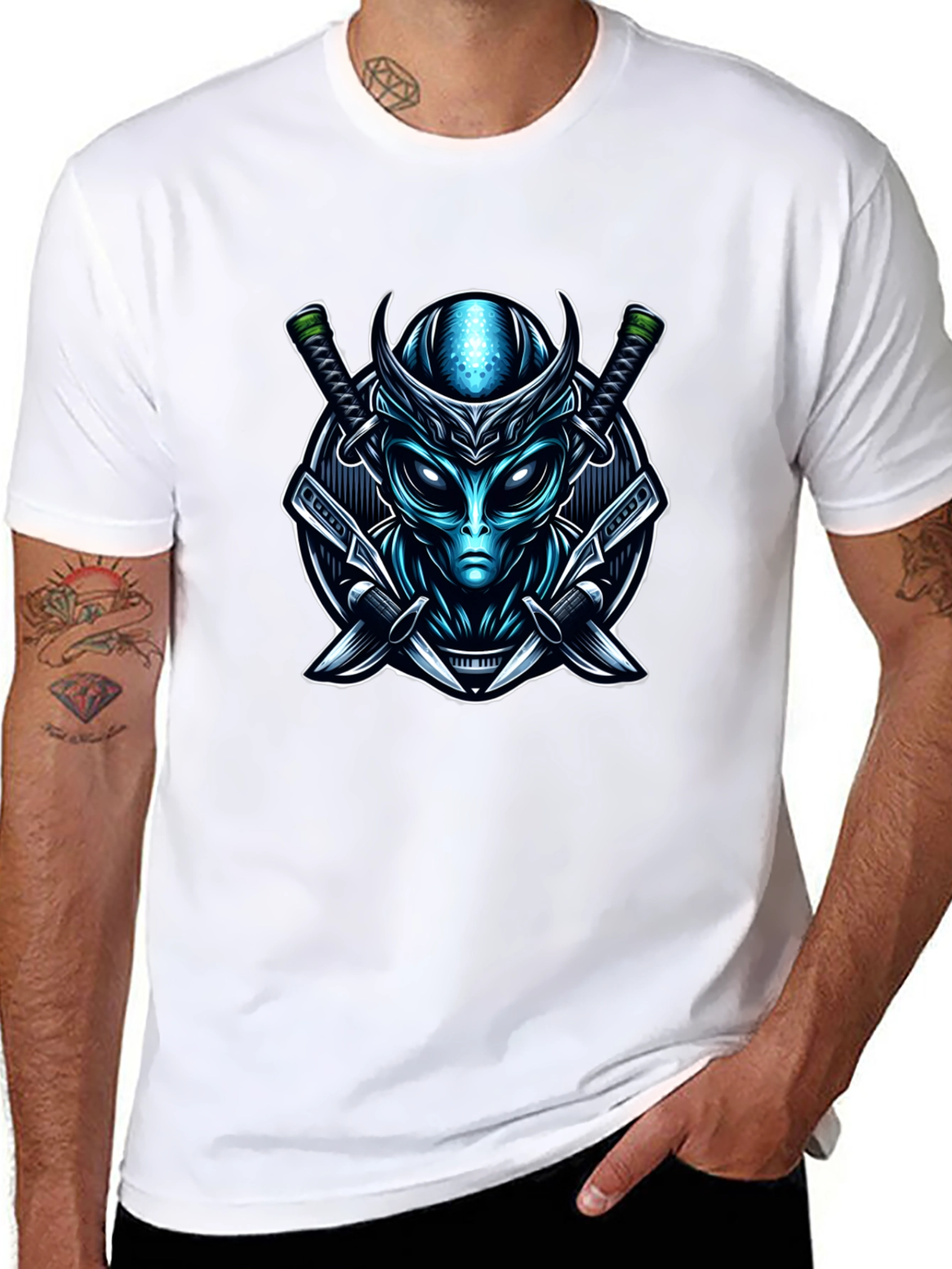 Alien Samurai Graphic Tee - Sci-Fi Warrior T-Shirt