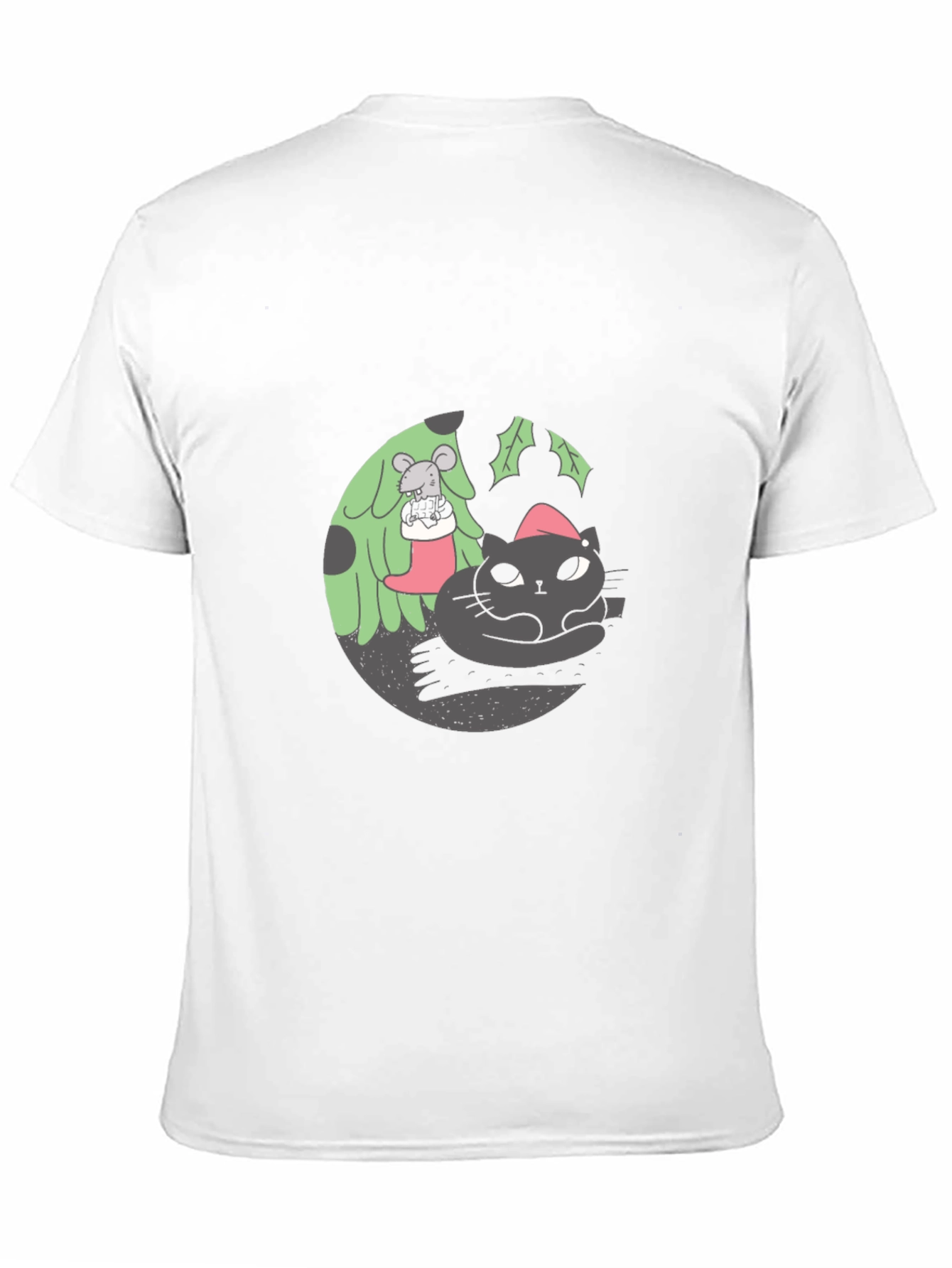 Festive Cat & Mouse Graphic Black T-Shirt