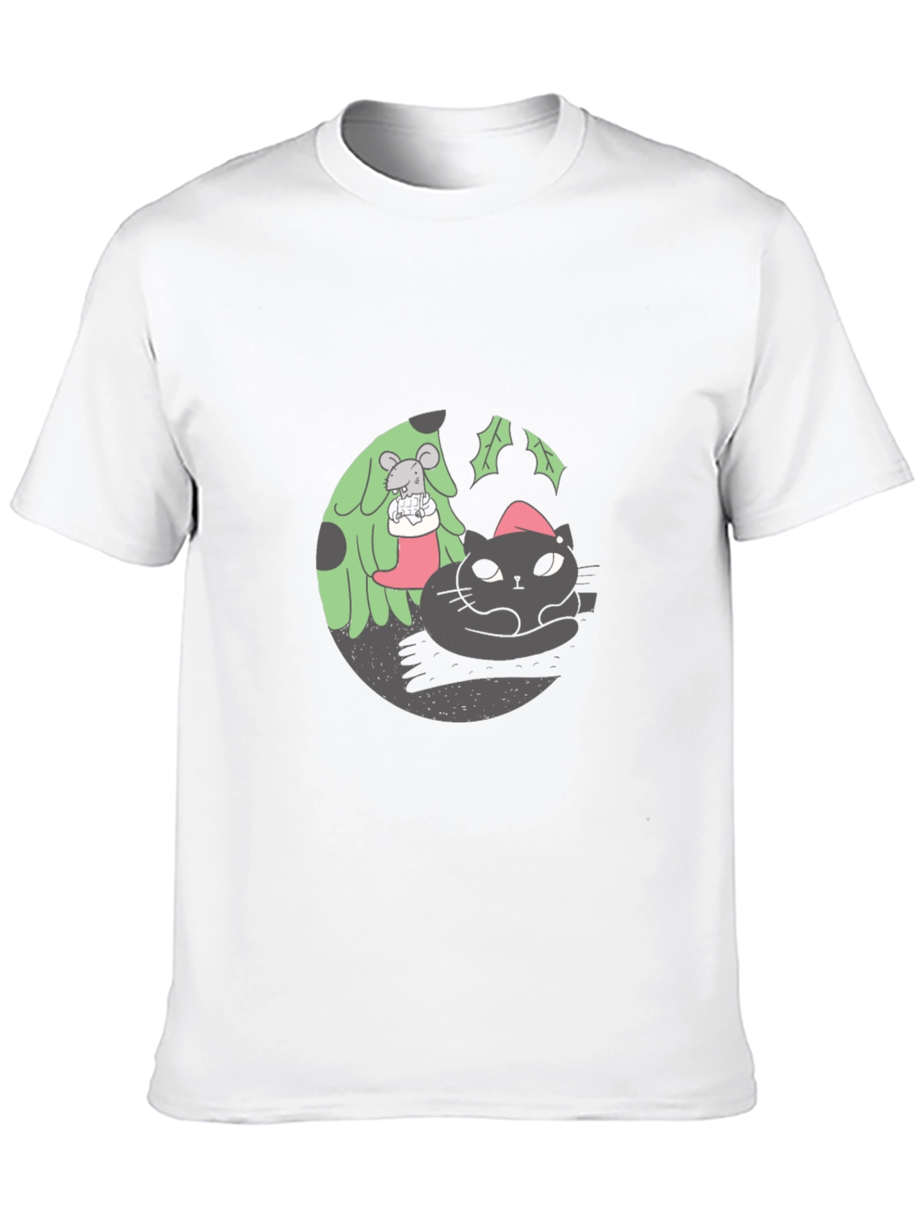 Festive Cat & Mouse Graphic Black T-Shirt
