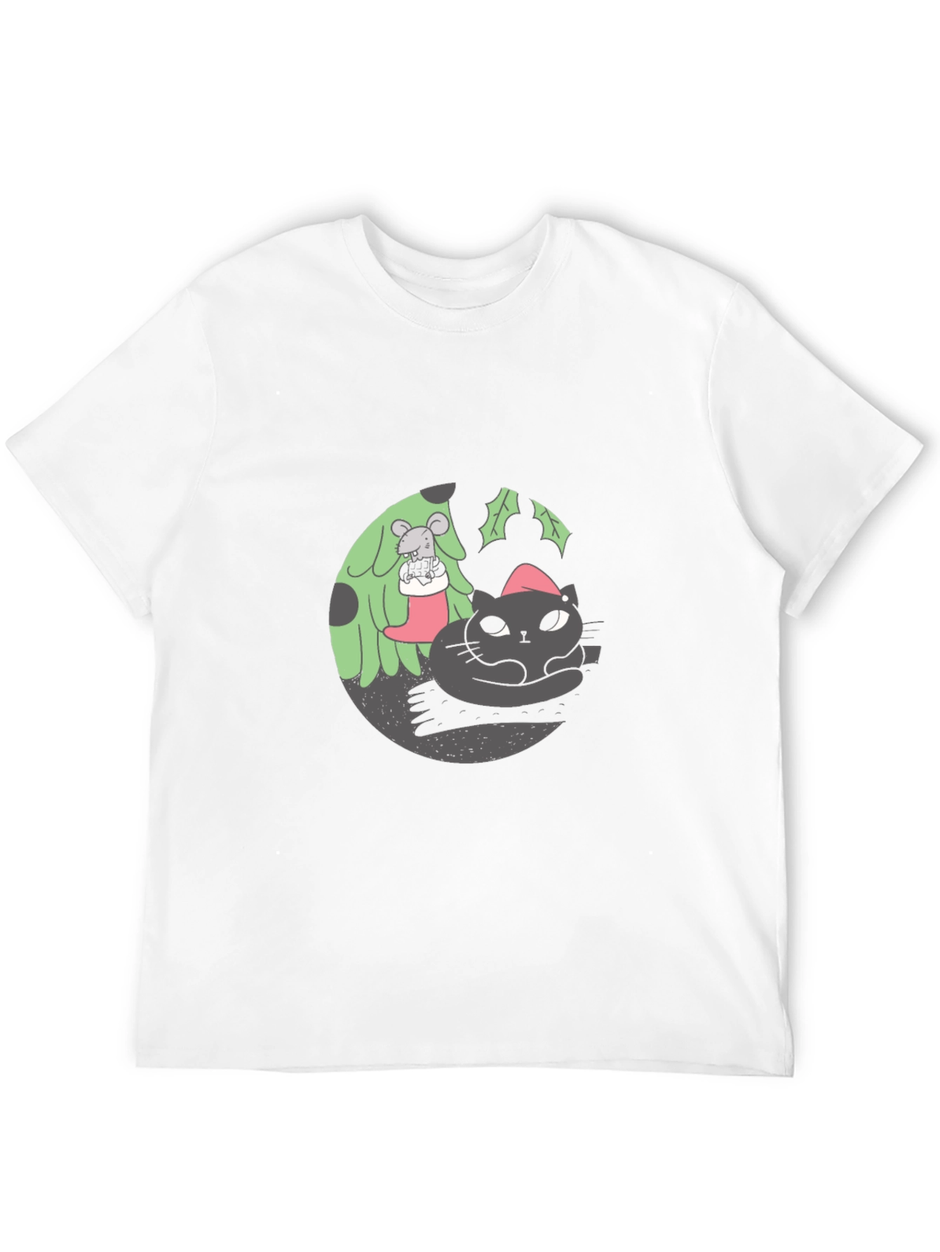 Festive Cat & Mouse Graphic Black T-Shirt
